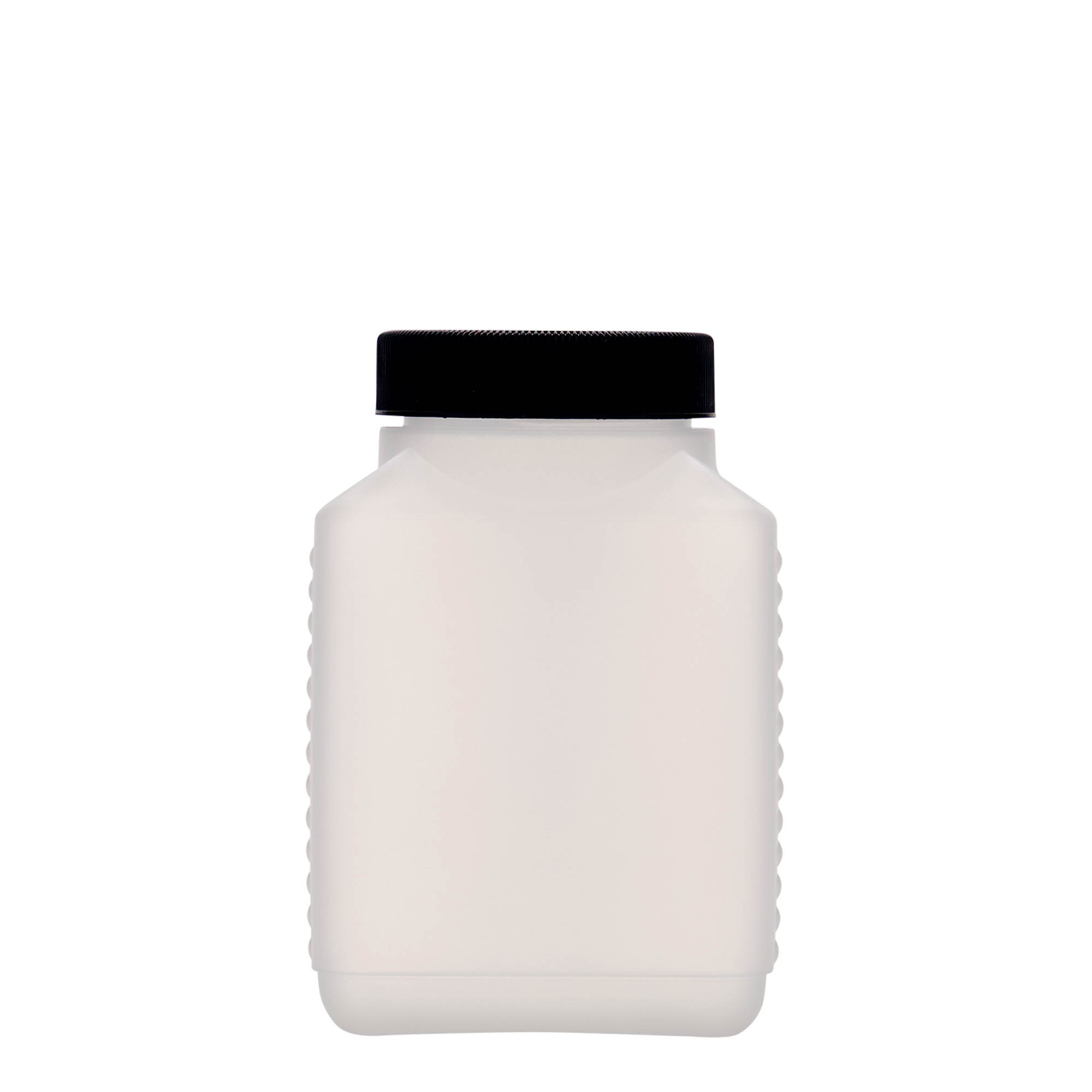 500 ml butelka z szeroką szyjką, prostokątna, plastik HDPE, naturalna, gwint: DIN 60 EPE
