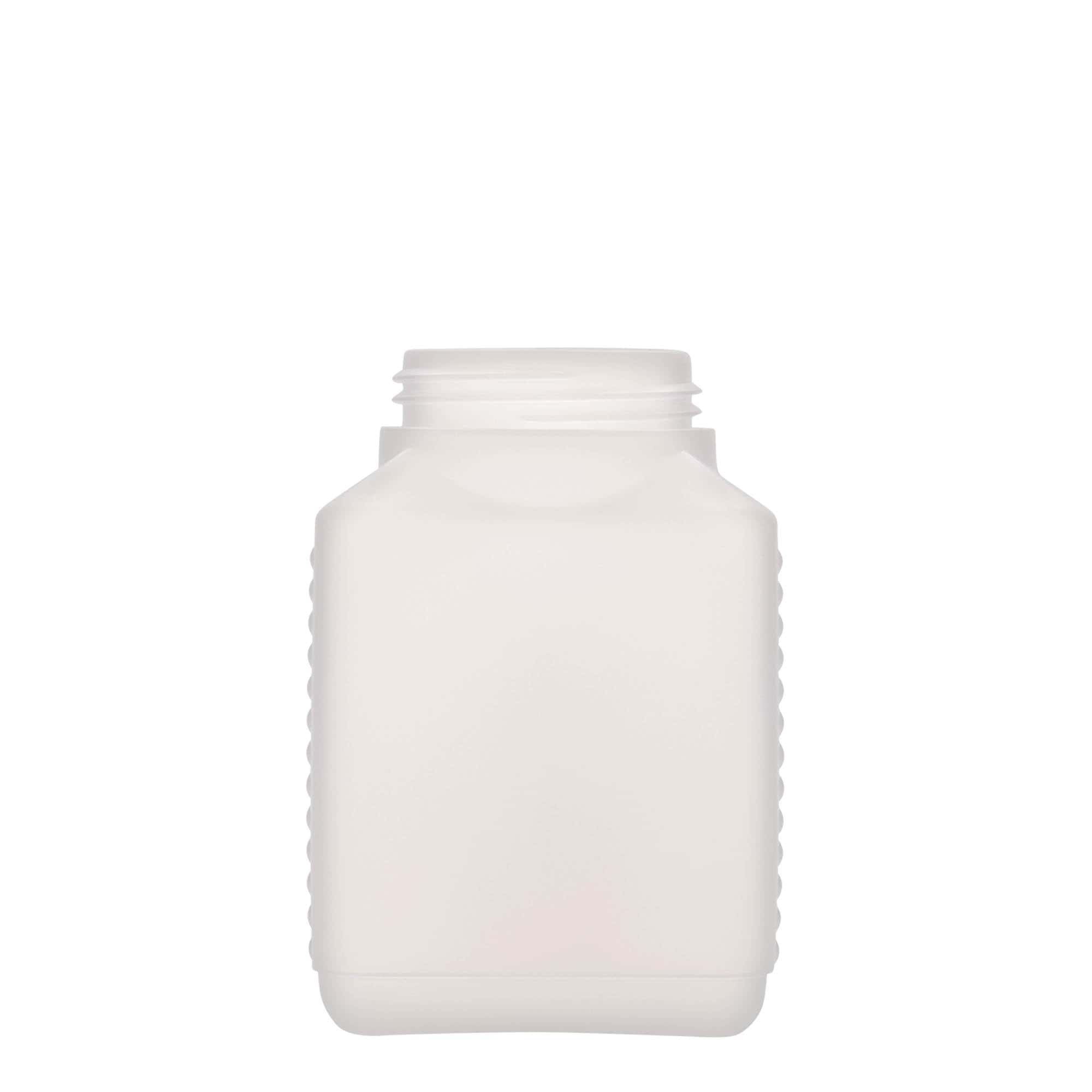 500 ml butelka z szeroką szyjką, prostokątna, tworzywo sztuczne HDPE, kolor naturalny, zamknięcie: DIN 60 EPE