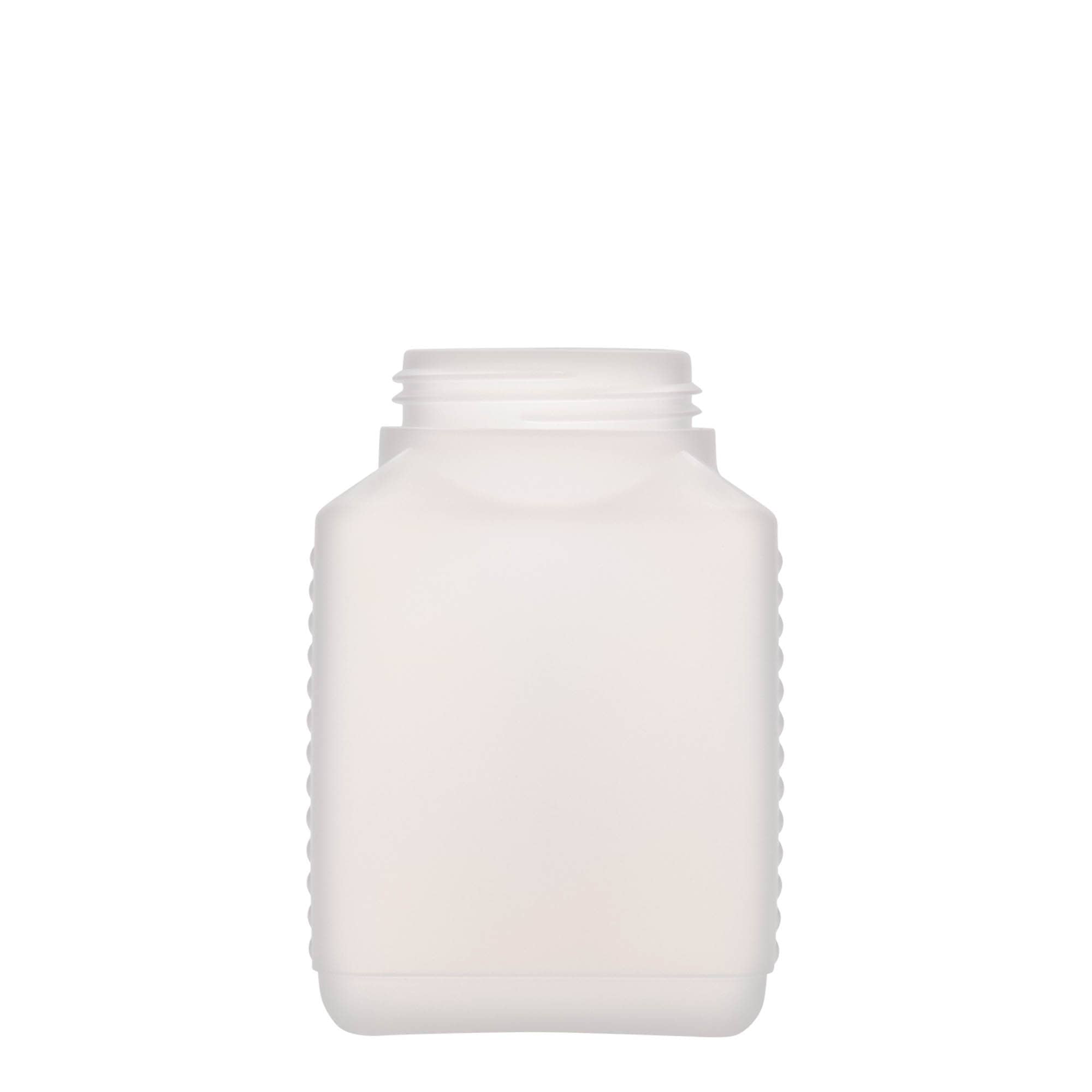 500 ml butelka z szeroką szyjką, prostokątna, plastik HDPE, naturalna, gwint: DIN 60 EPE