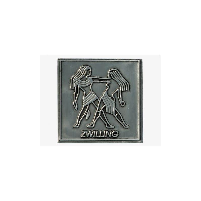Etykieta cynowa 'Bliźnięta', kwadratowa, metal, kolor srebrny