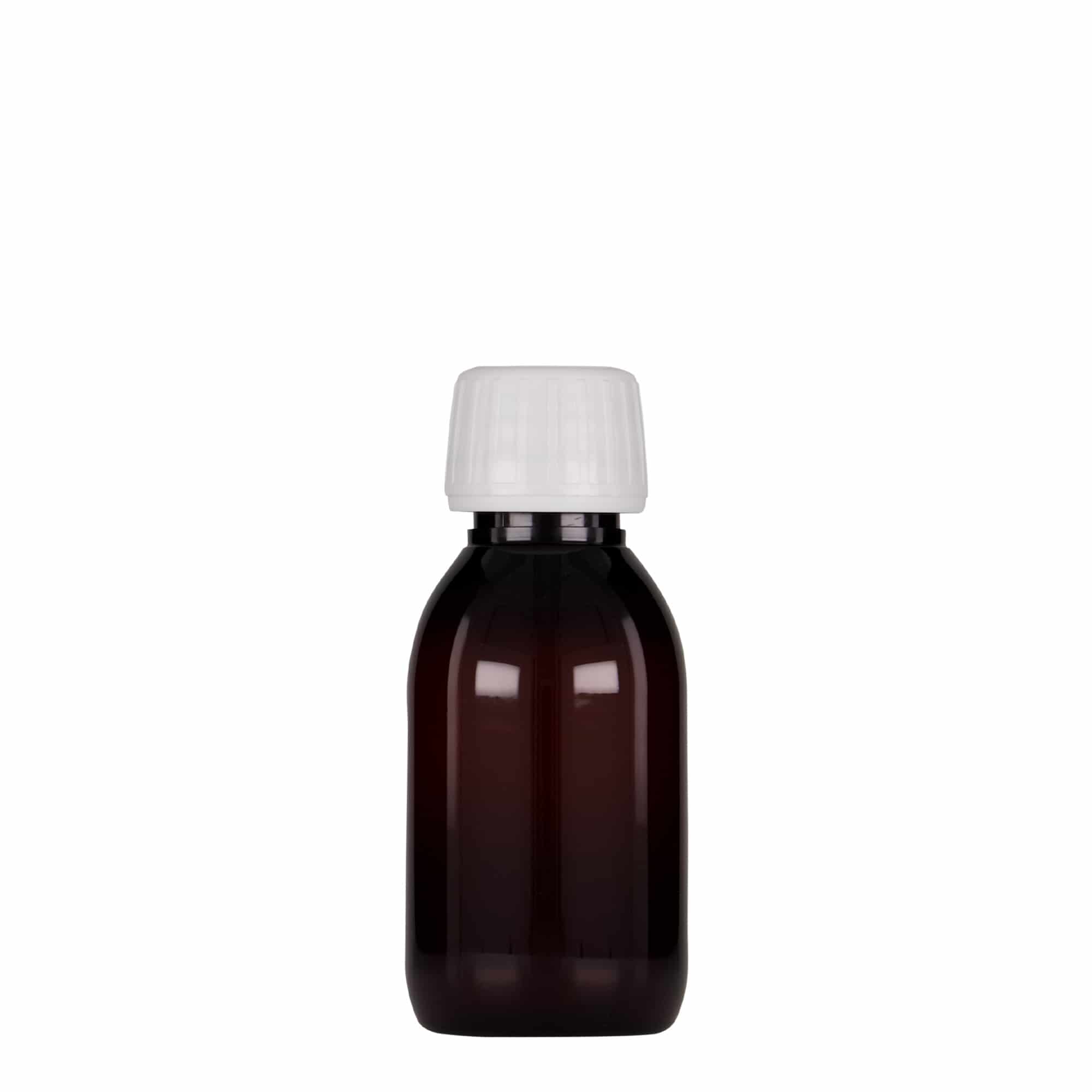 100 ml butelka medyczna PET, brązowa, plastik, gwint: PP 28