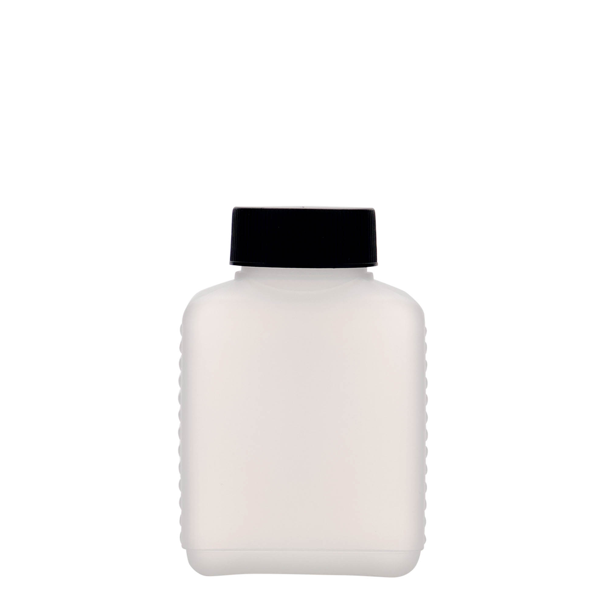 250 ml butelka szerokootworowa, prostokątna, tworzywo HDPE, naturalna, gwint: DIN 40 EPE
