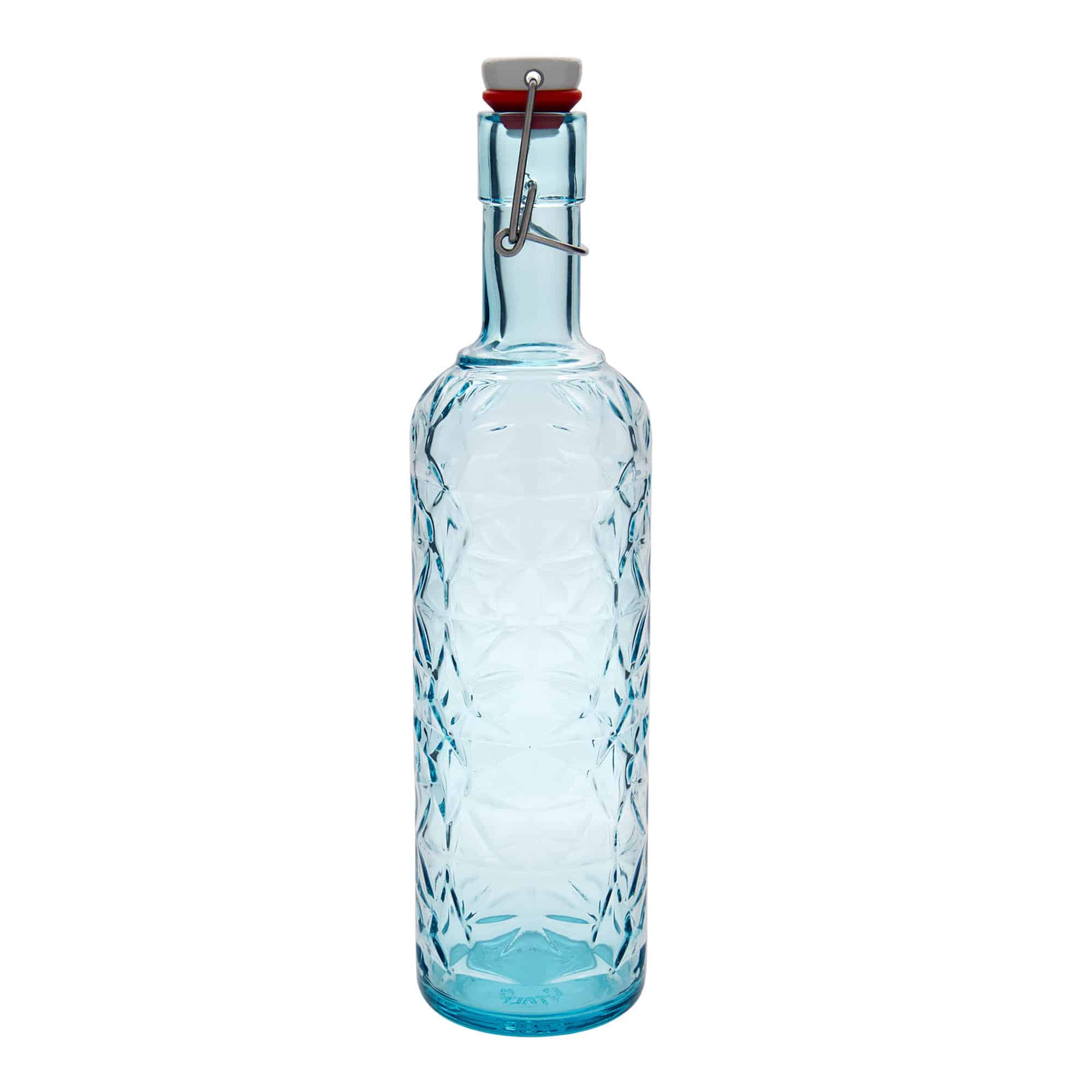 1000 ml butelka szklana 'Oriente', kolor lazurowy, zamknięcie: Zamknięcie pałąkowe