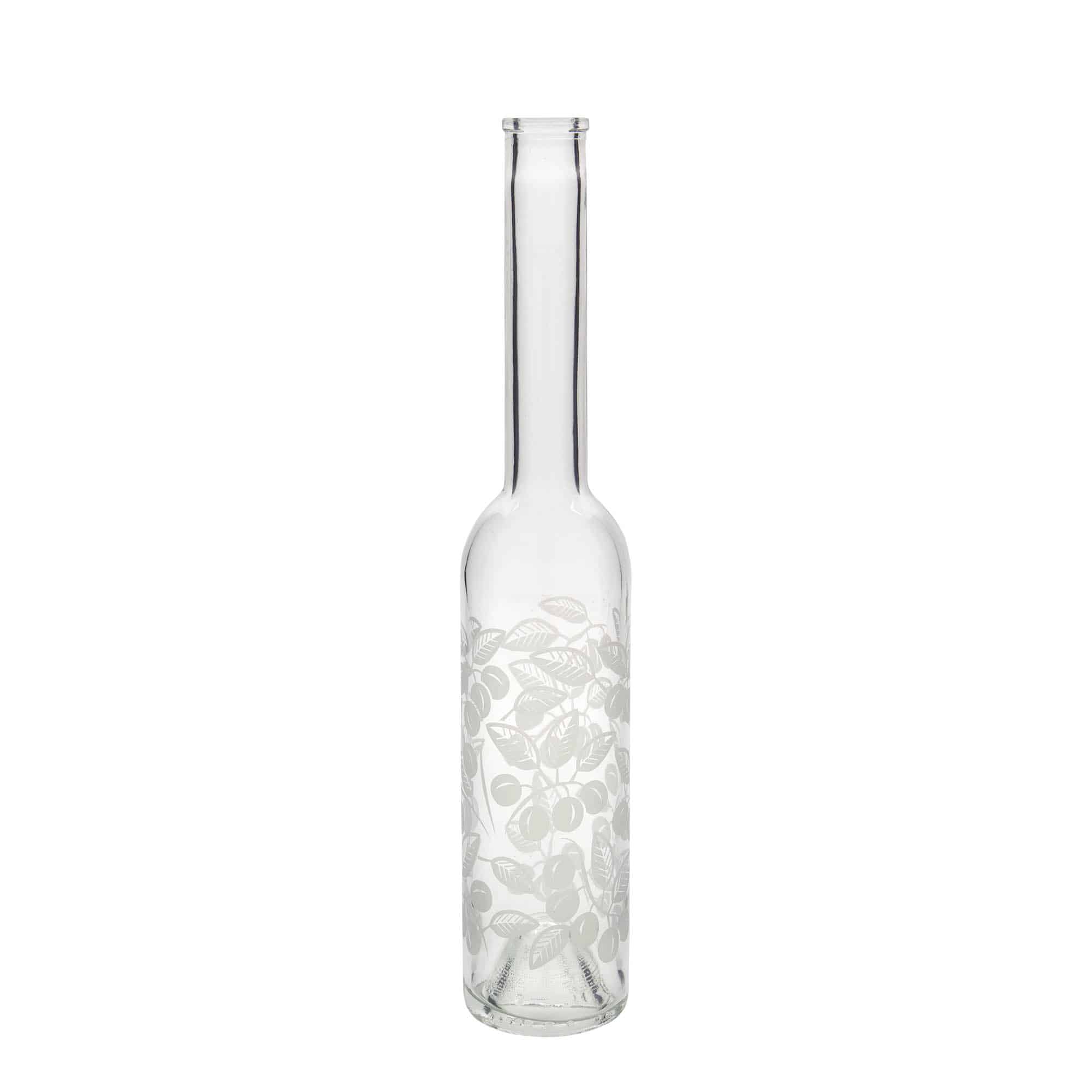 350 ml butelka szklana 'Opera', wzór: mirabelki, zamknięcie: korek 350 ml butelka szklana 'Opera', wzór: mirabelki, zamknięcie: korek