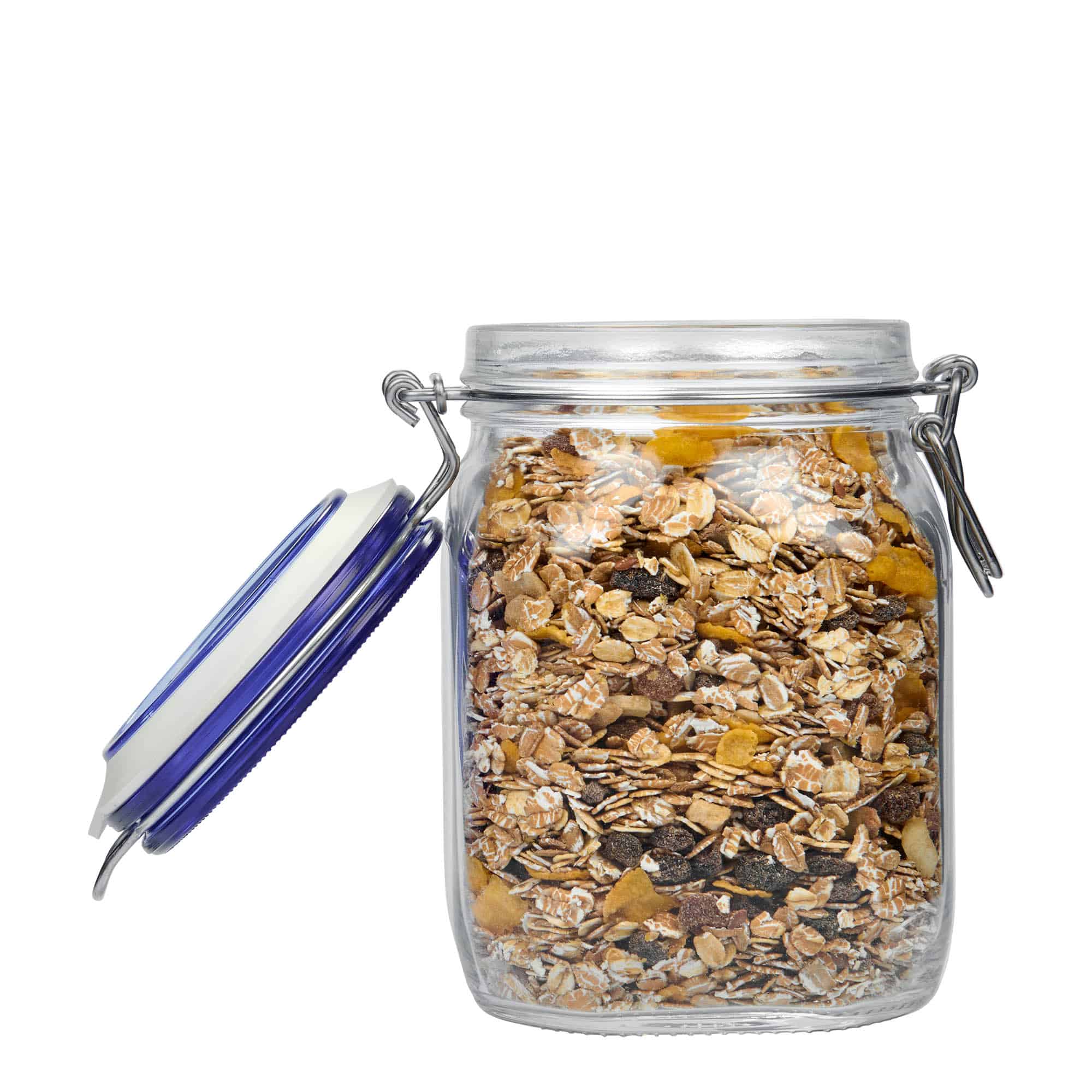 1.000 ml słoik z drucianym zamknięciem „Fido” niebieska pokrywka, kwadratowy, otwór: zamknięcie druciane