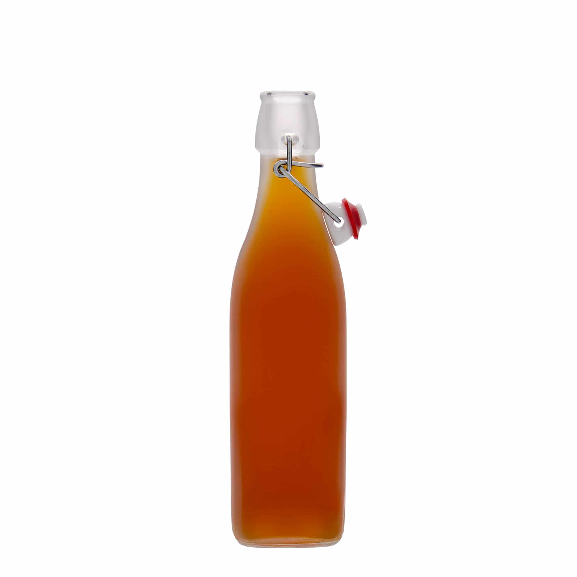 500 ml butelka szklana 'Swing', kwadratowa, kolor biały, zamknięcie: Zamknięcie pałąkowe