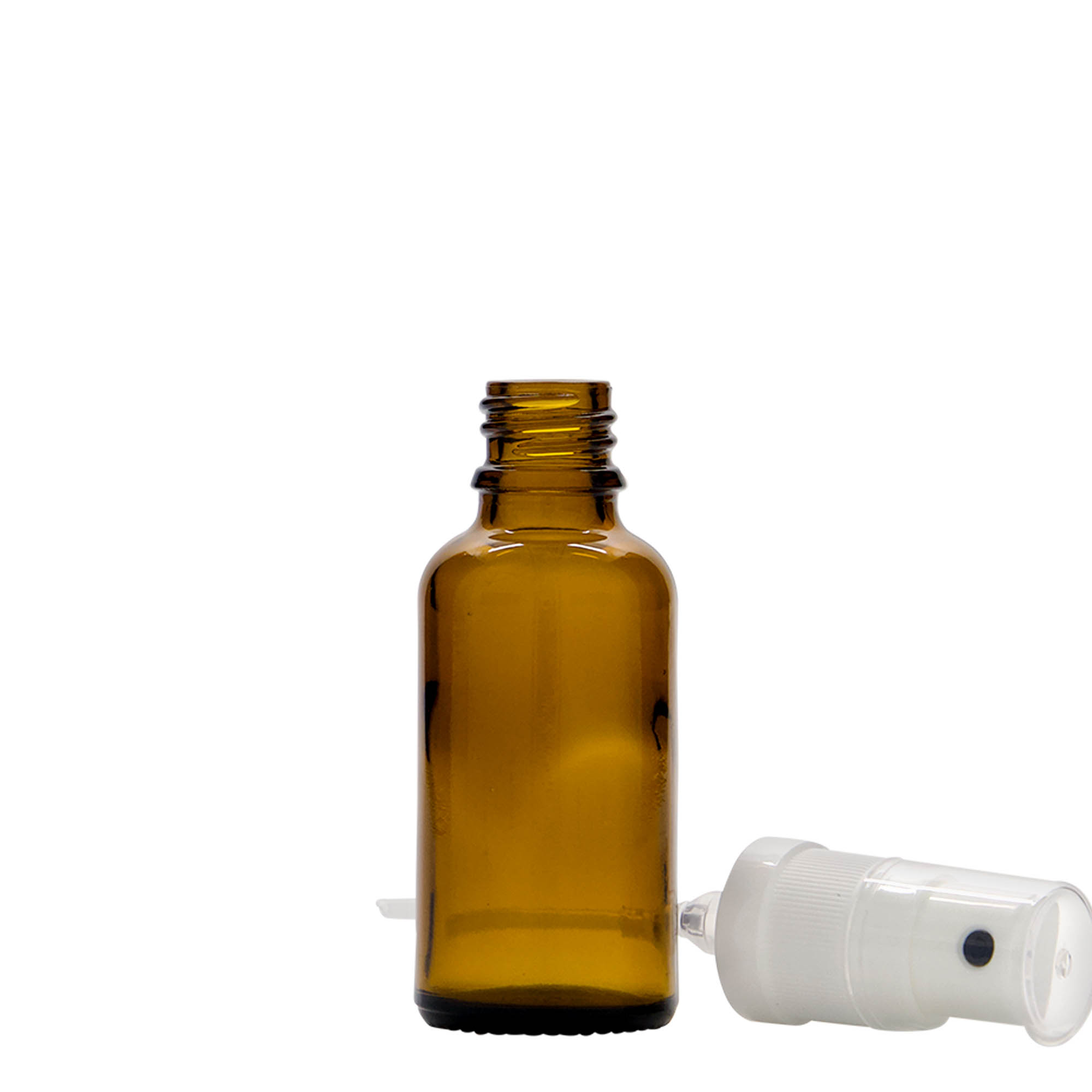 30 ml butelka z rozpylaczem, medyczna, szklana, brązowa, gwint: DIN 18 30 ml butelka z rozpylaczem, medyczna, szklana, brązowa, gwint: DIN 18