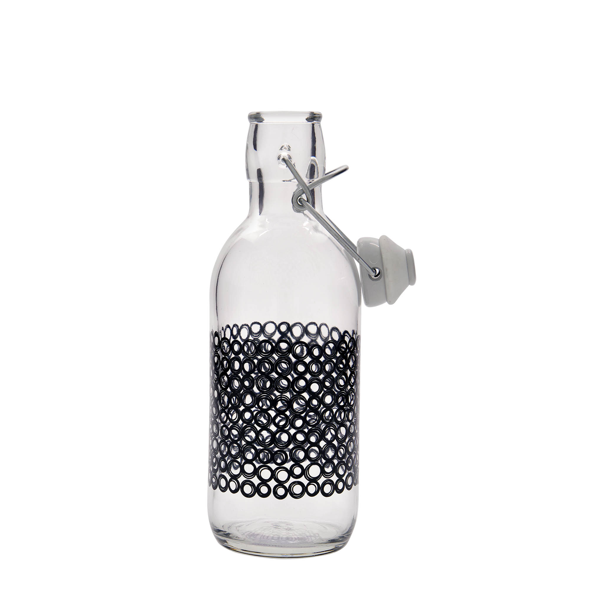 Butelka szklana 500 ml „Emilia”, motyw: Circola nero, korek typu uchwytowego Butelka szklana 500 ml „Emilia”, motyw: Circola nero, korek typu uchwytowego
