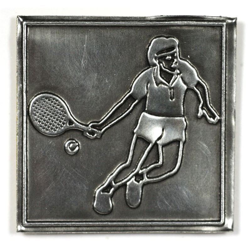 Etykieta cynowa „Tennis”, kwadratowa, metalowa, srebrna