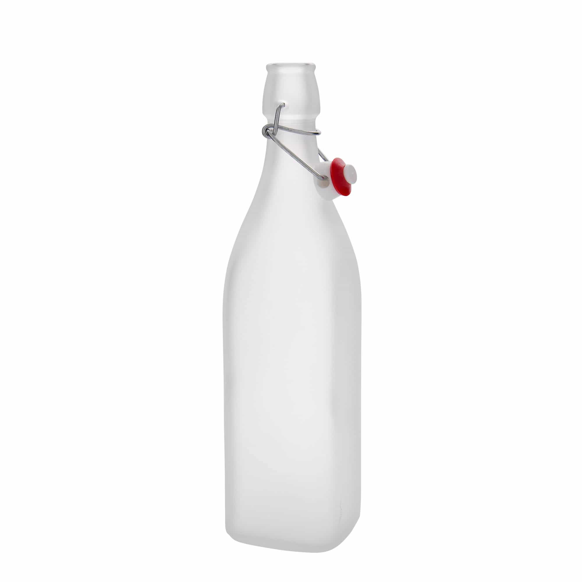 1000 ml butelka szklana 'Swing', kwadratowa, kolor biały, zamknięcie: Zamknięcie pałąkowe
