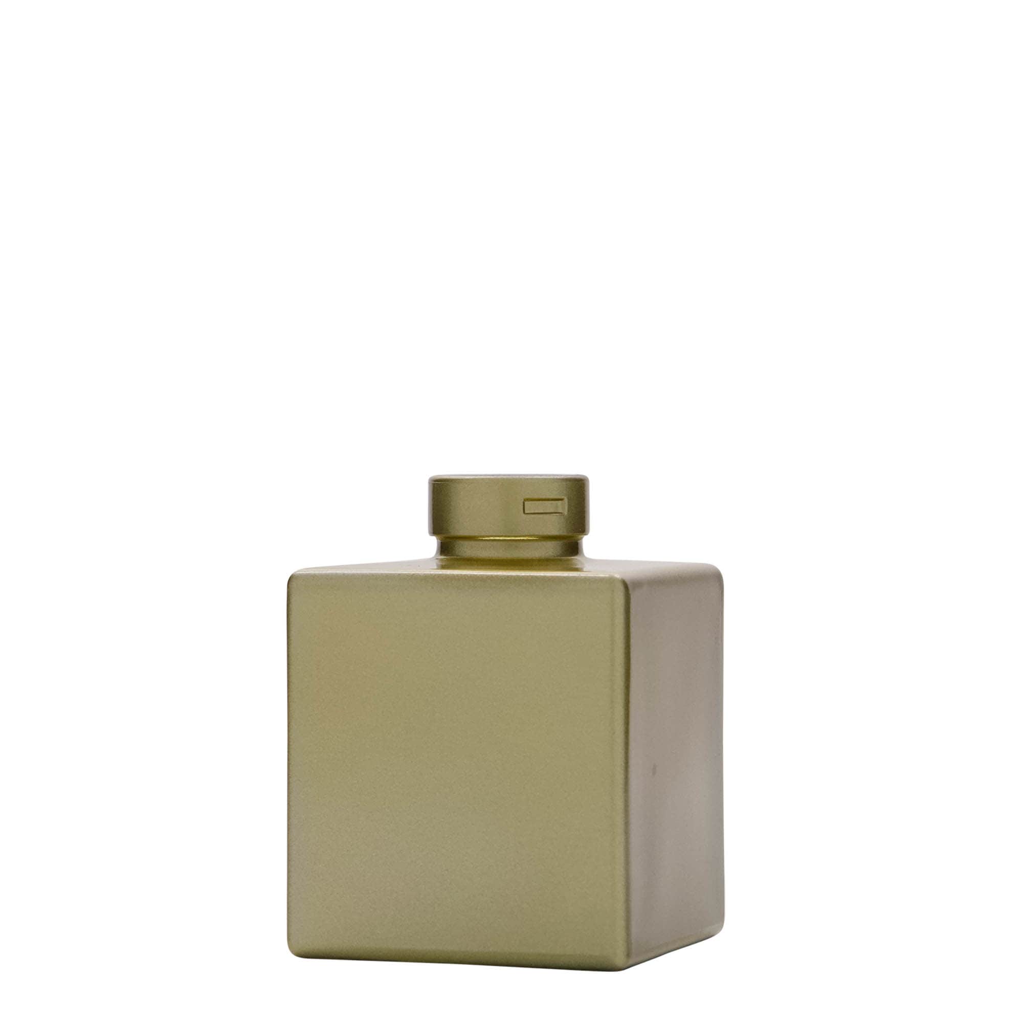 100 ml szklana butelka 'Cube', kwadratowa, złota, wylot: korek