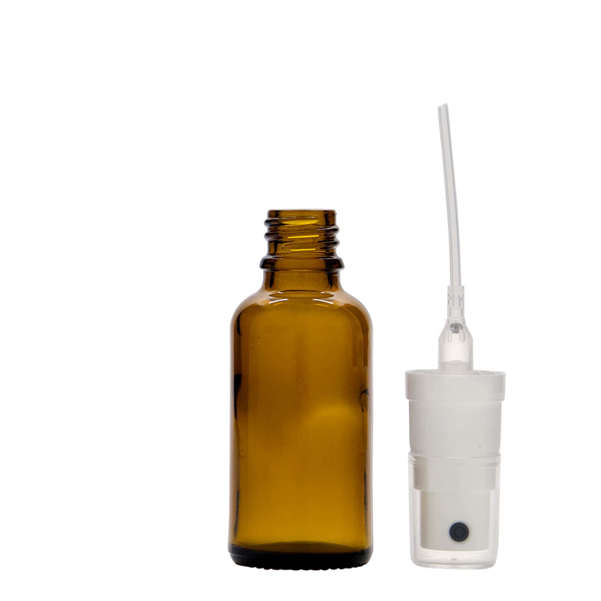 30 ml butelka z rozpylaczem, medyczna, szklana, brązowa, gwint: DIN 18 30 ml butelka z rozpylaczem, medyczna, szklana, brązowa, gwint: DIN 18
