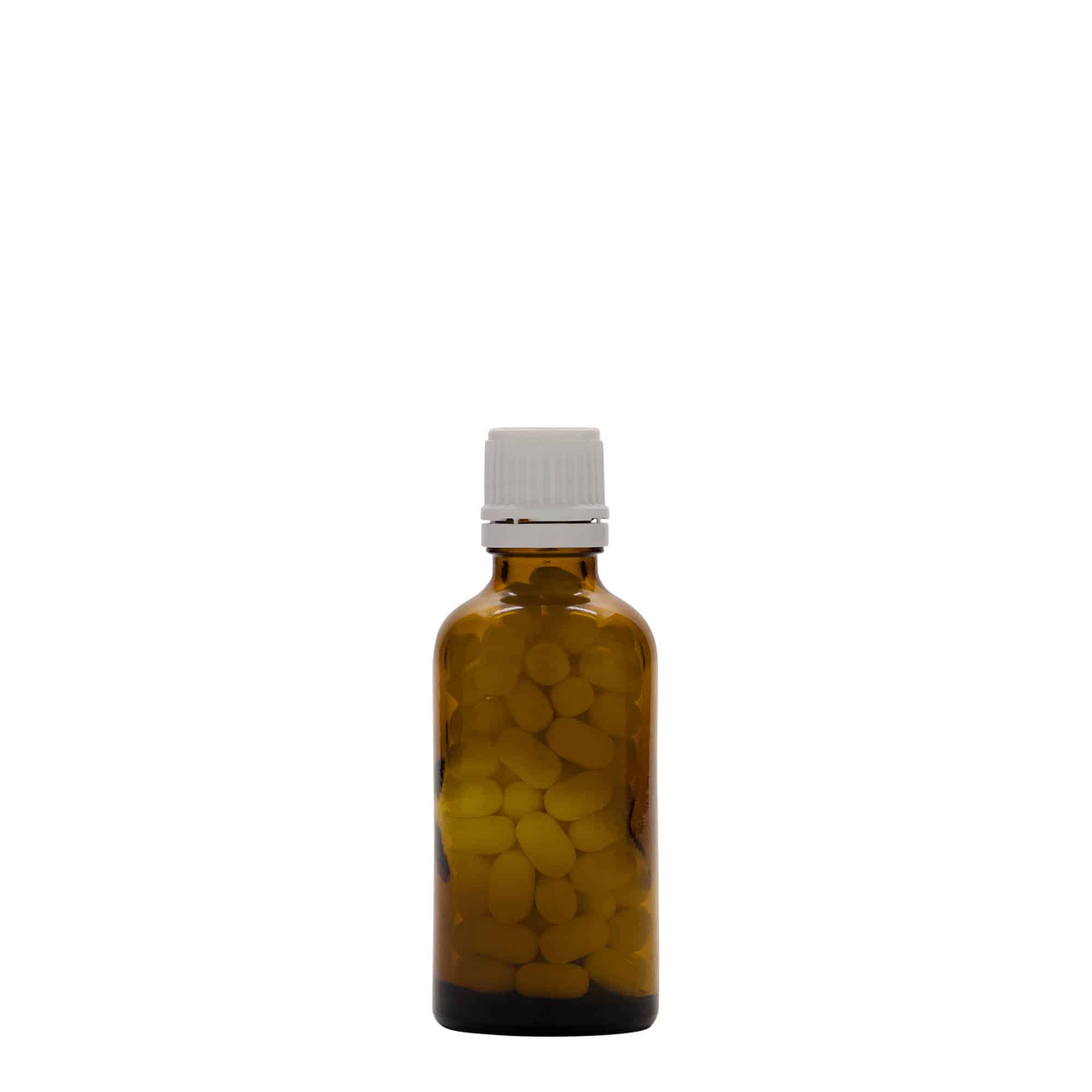 50 ml butelka farmaceutyczna, szkło, kolor brązowy, zamknięcie: DIN 18