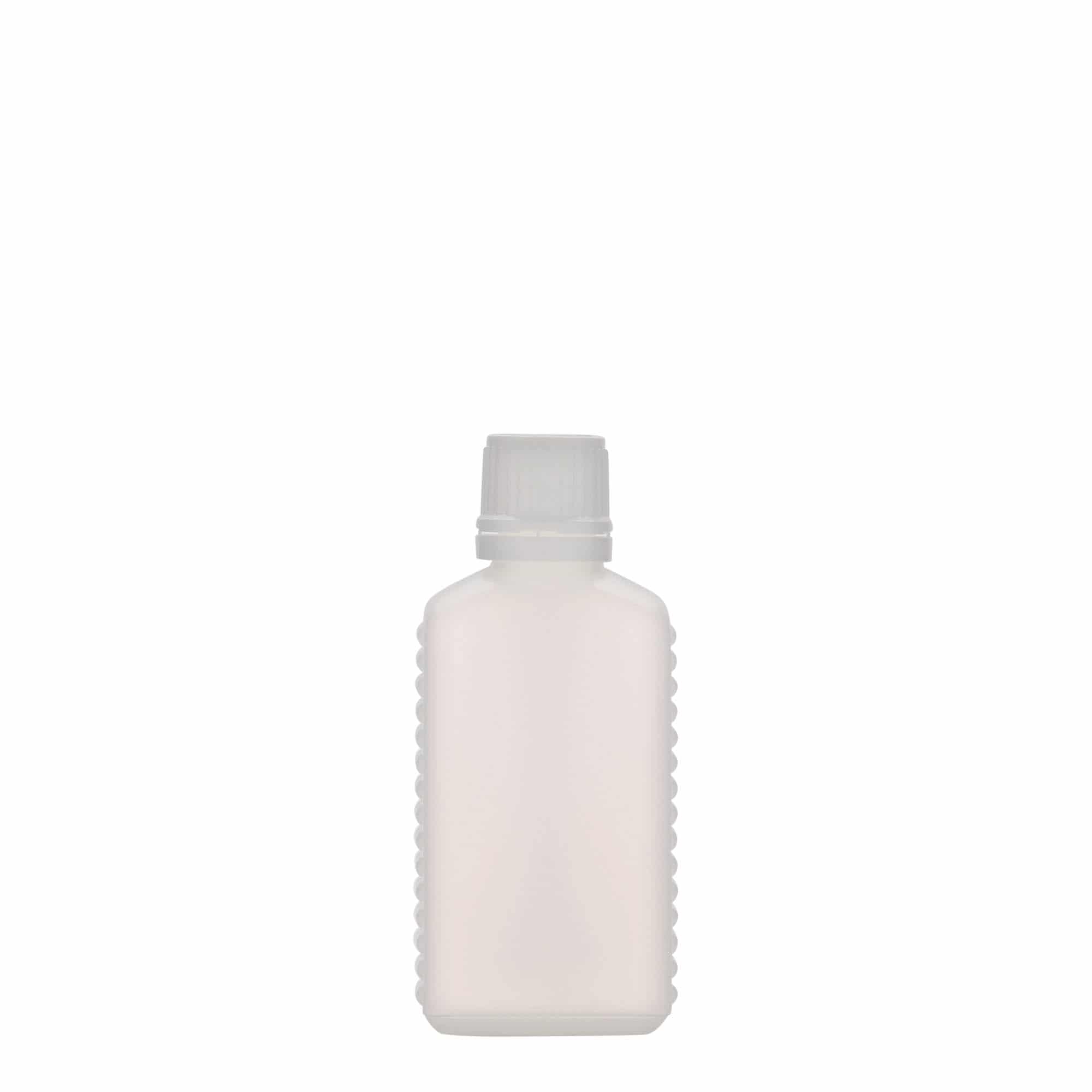 50 ml butelka kanister, prostokątna, tworzywo sztuczne HDPE, kolor naturalny, zamknięcie: DIN 18
