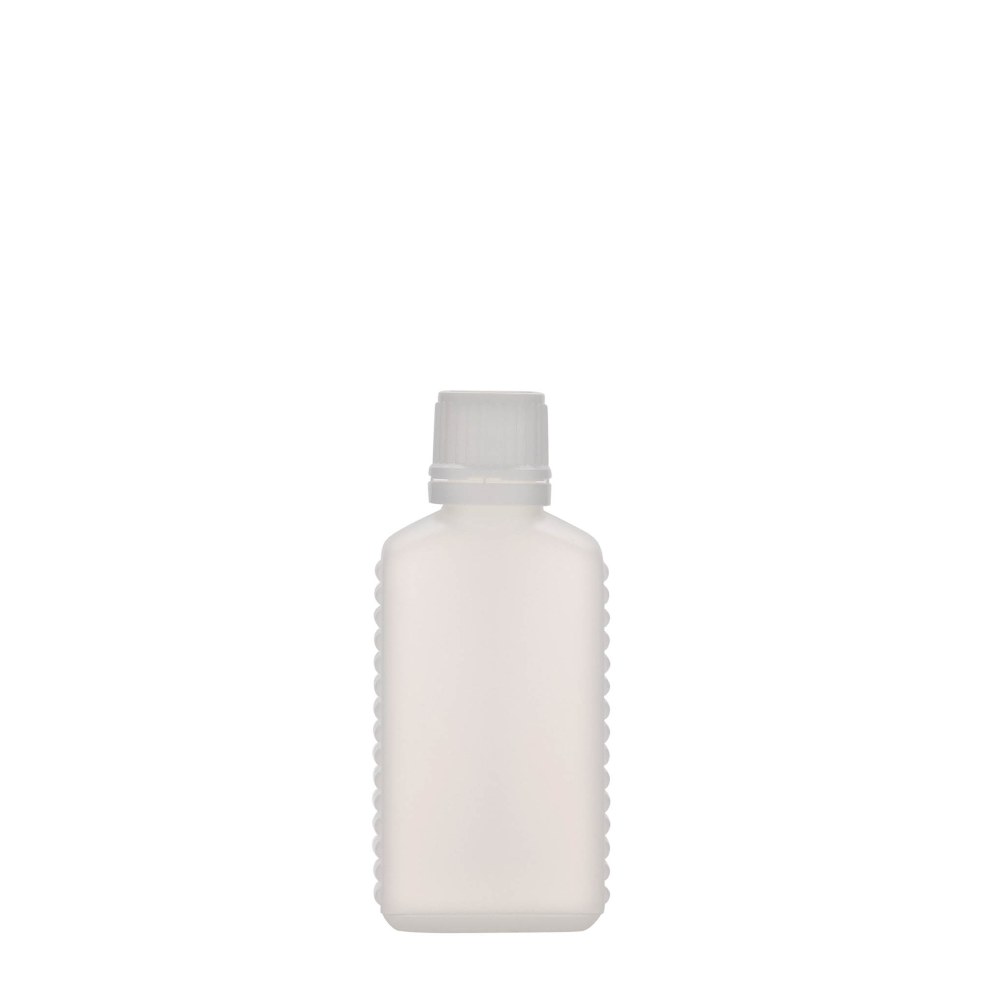 50 ml butelka kanister, prostokątna, tworzywo sztuczne HDPE, kolor naturalny, zamknięcie: DIN 18