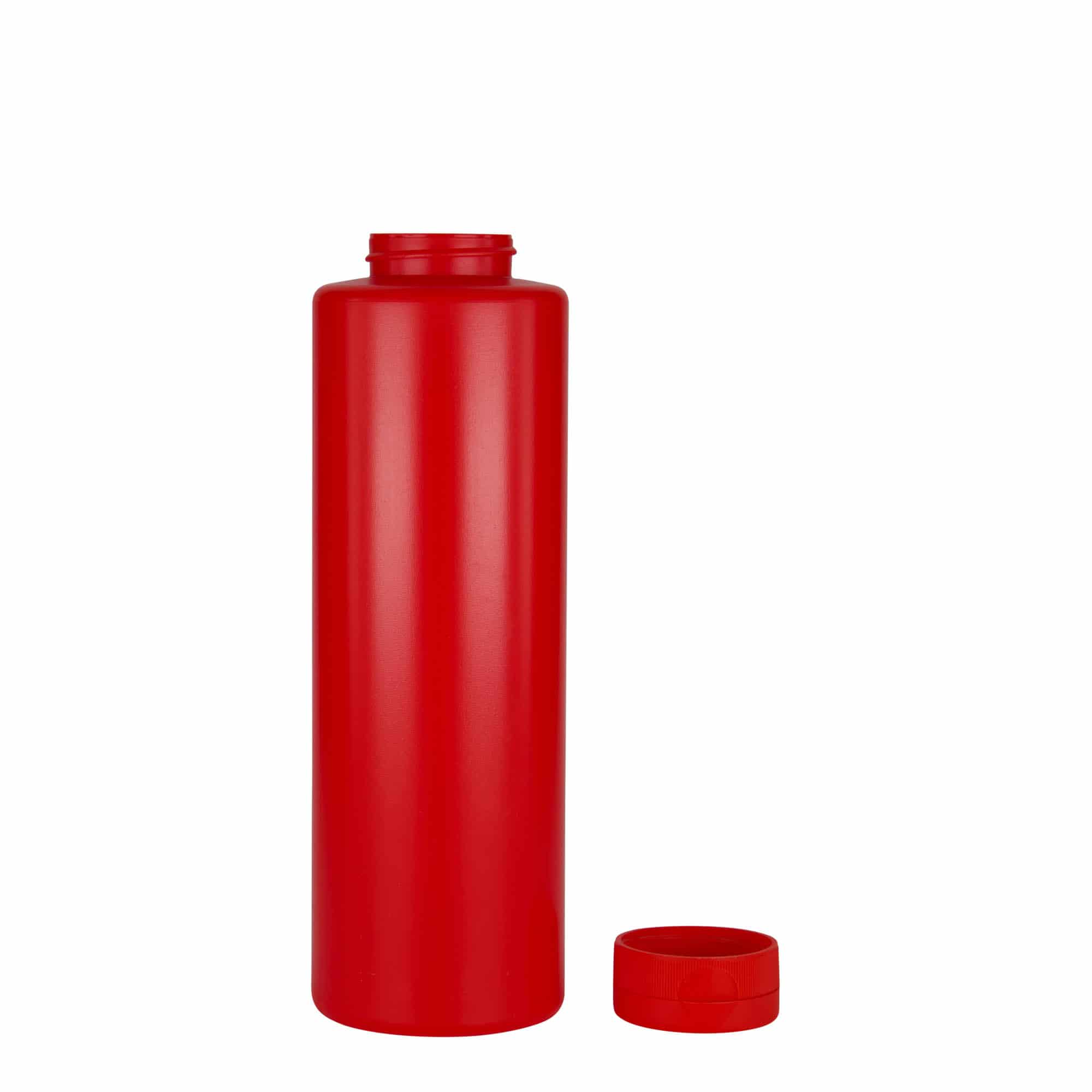500 ml butelka na sos, tworzywo sztuczne LDPE, kolor czerwony, zamknięcie: GPI 38/400