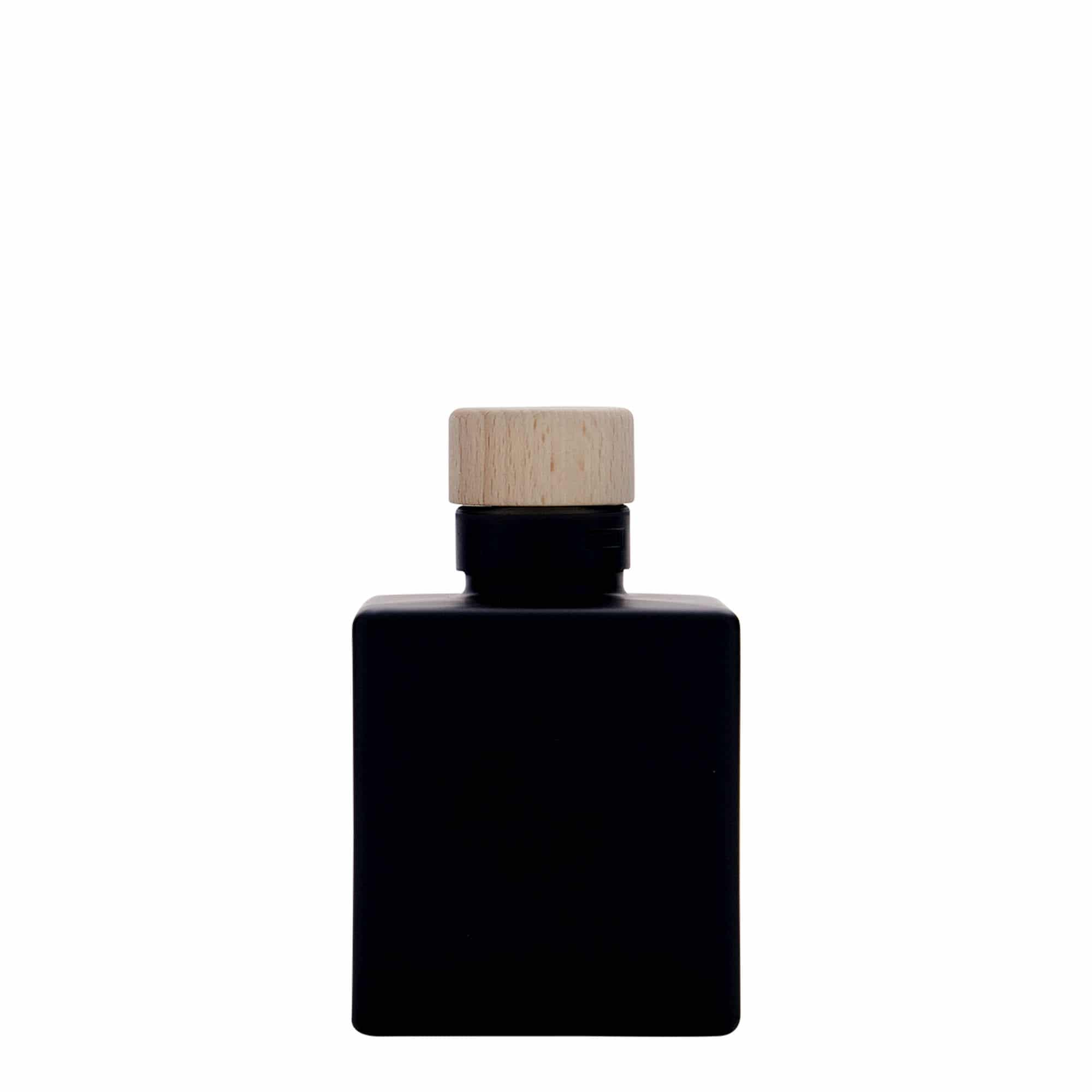 100 ml butelka szklana 'Cube', kwadratowa, kolor czarny, zamknięcie: korek