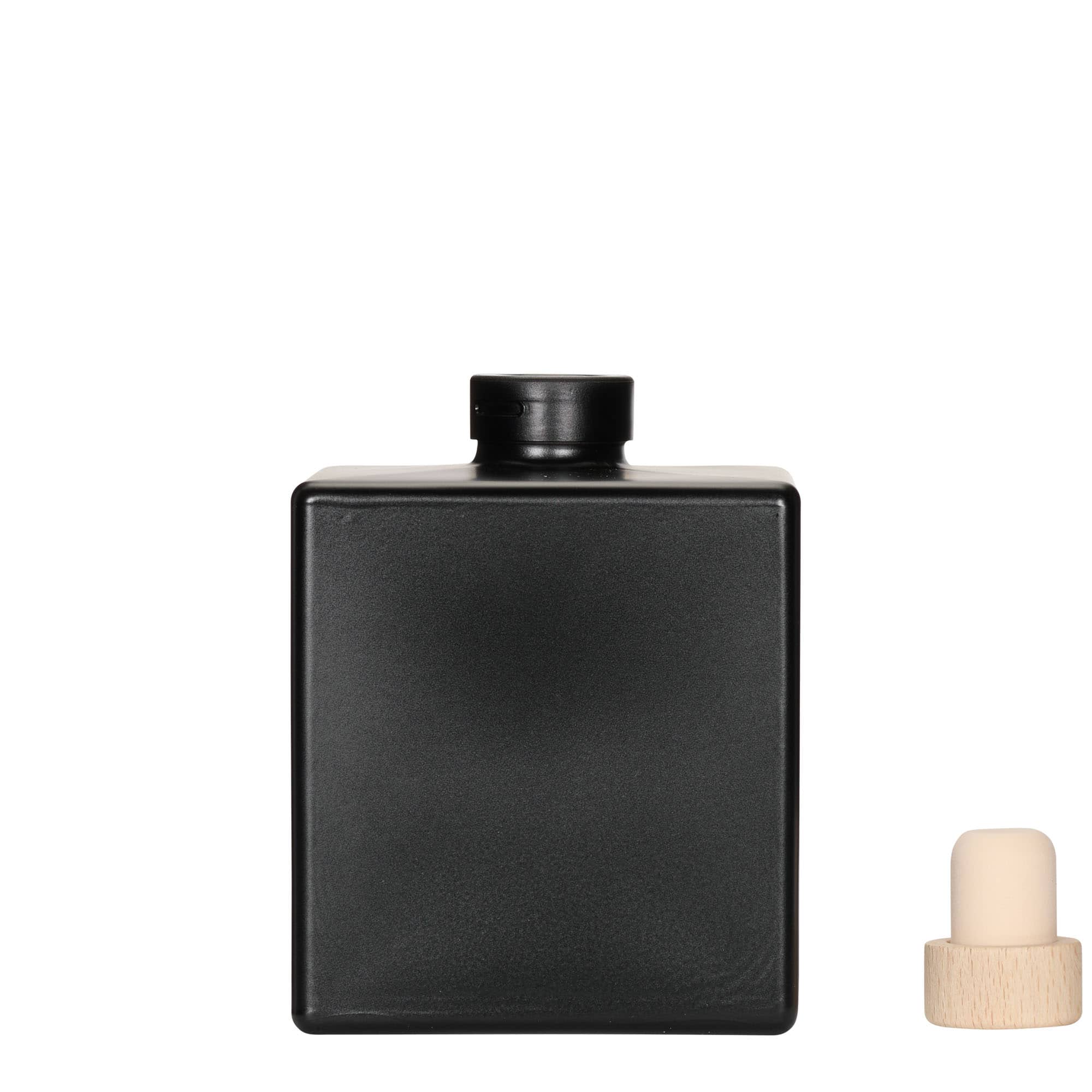 500 ml butelka szklana 'Cube', kwadratowa, kolor czarny, zamknięcie: korek