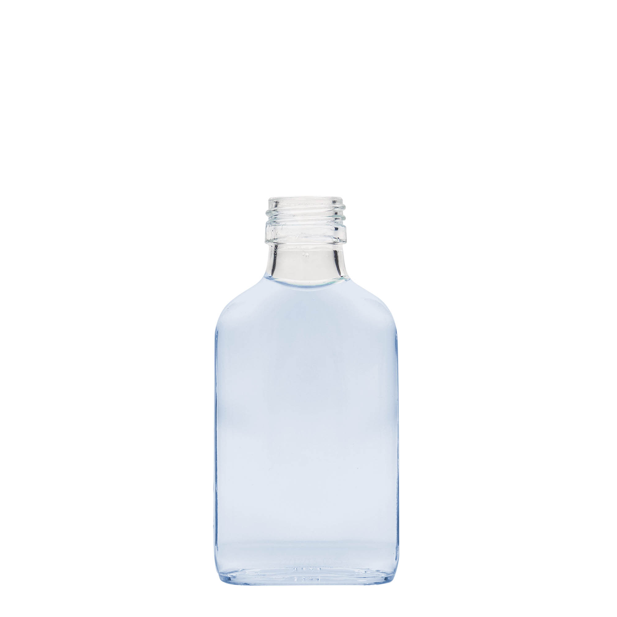 100 ml butelka kieszonkowa, prostokątna, szkło, gwint: PP 28 100 ml butelka kieszonkowa, prostokątna, szkło, gwint: PP 28