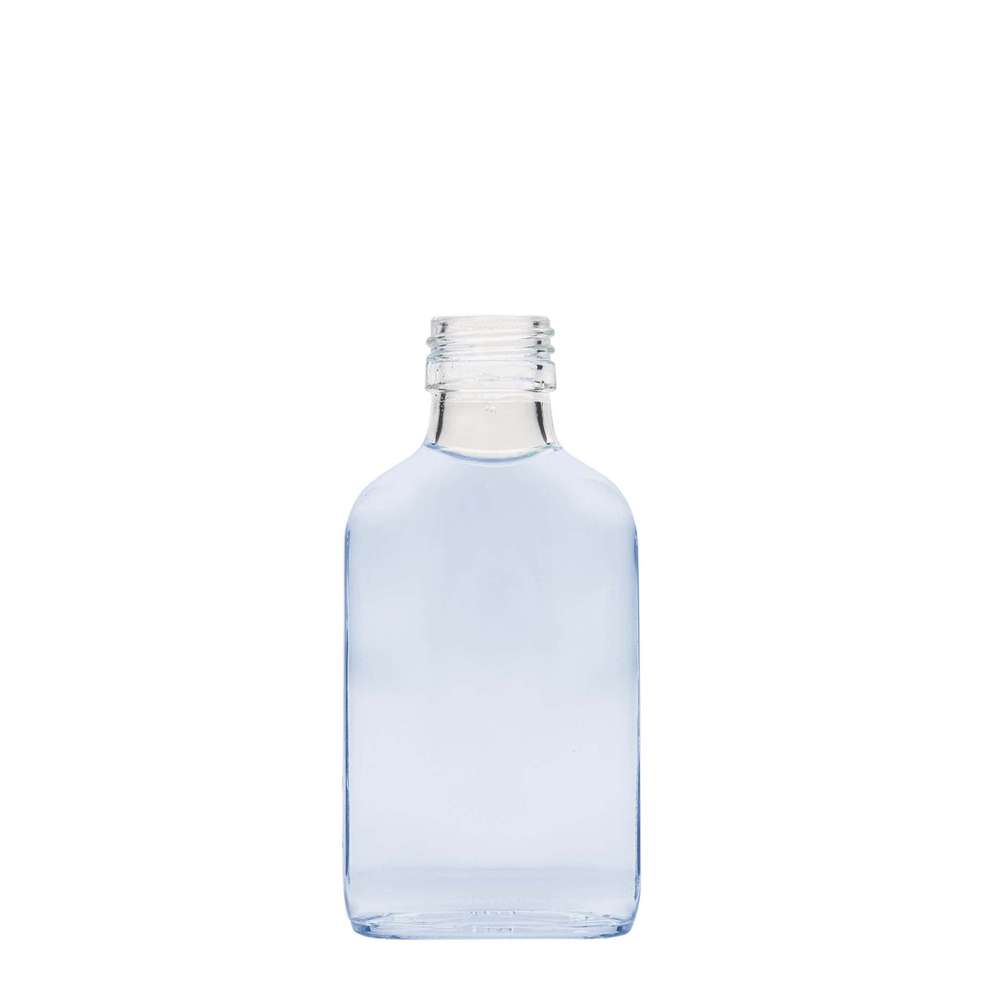 100 ml butelka kieszonkowa, prostokątna, szkło, gwint: PP 28
