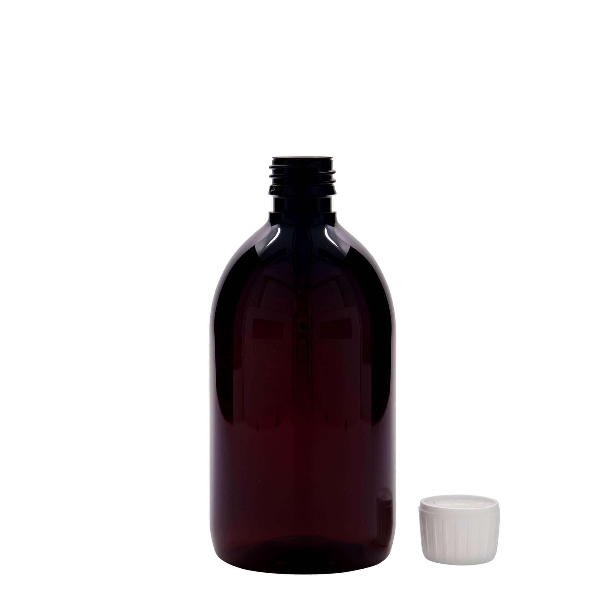 500 ml butelka farmaceutyczna PET, kolor brązowy, tworzywo sztuczne, zamknięcie: PP 28