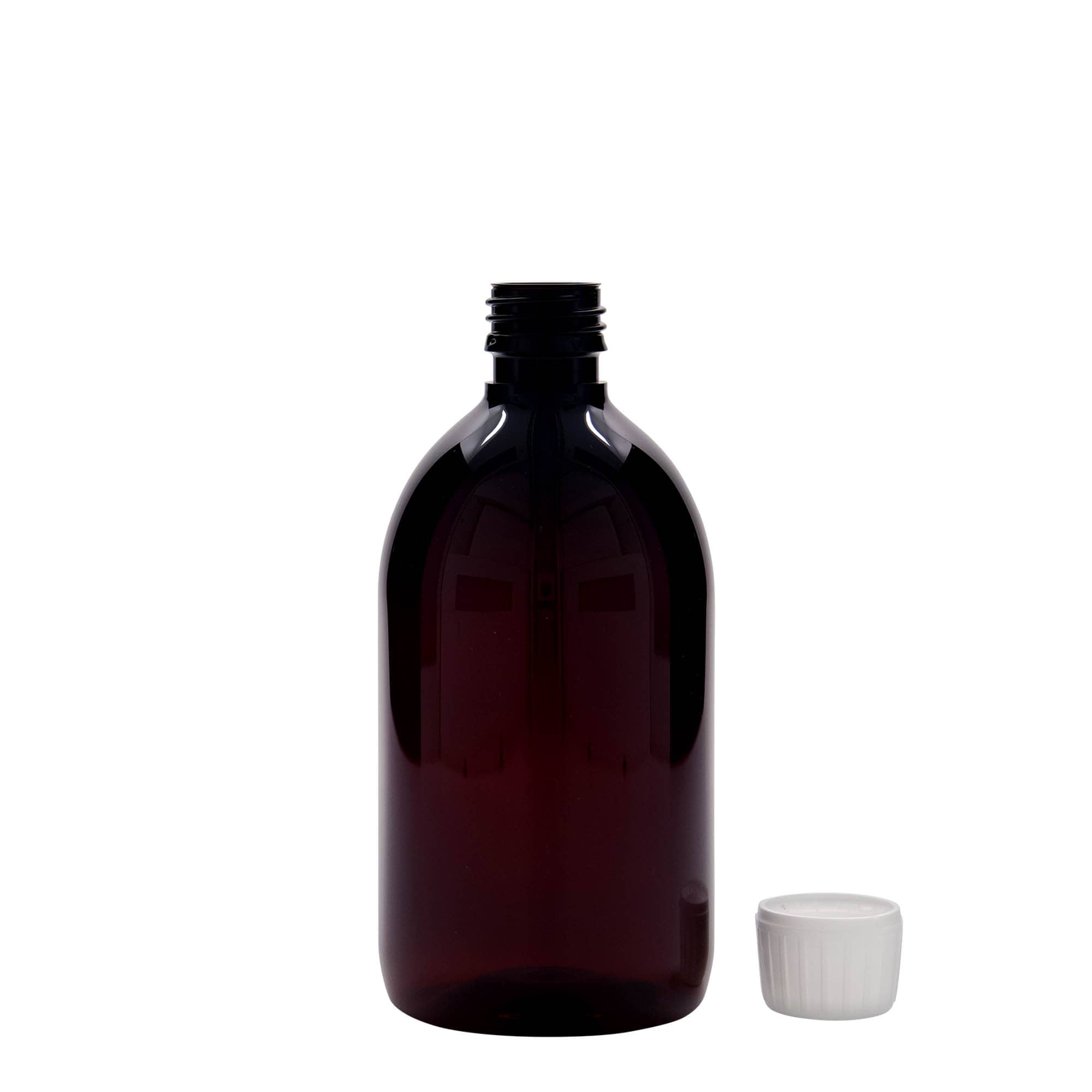 500 ml butelka medyczna PET, brązowa, tworzywo sztuczne, gwint: PP 28