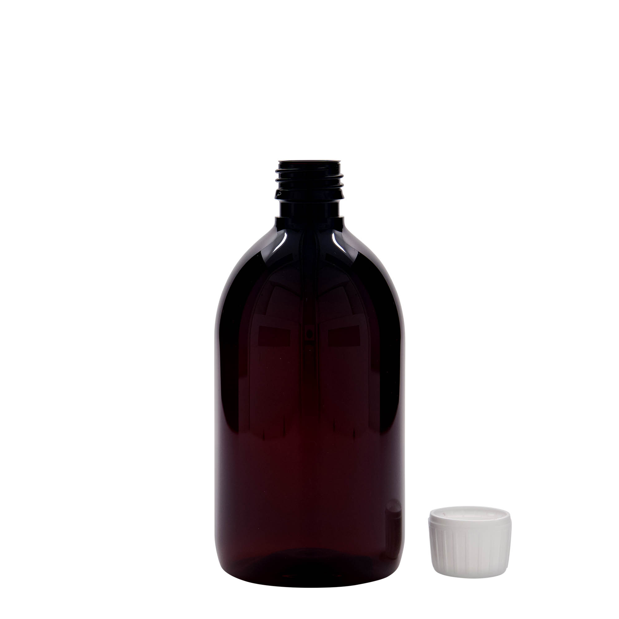 500 ml butelka medyczna PET, brązowa, tworzywo sztuczne, gwint: PP 28