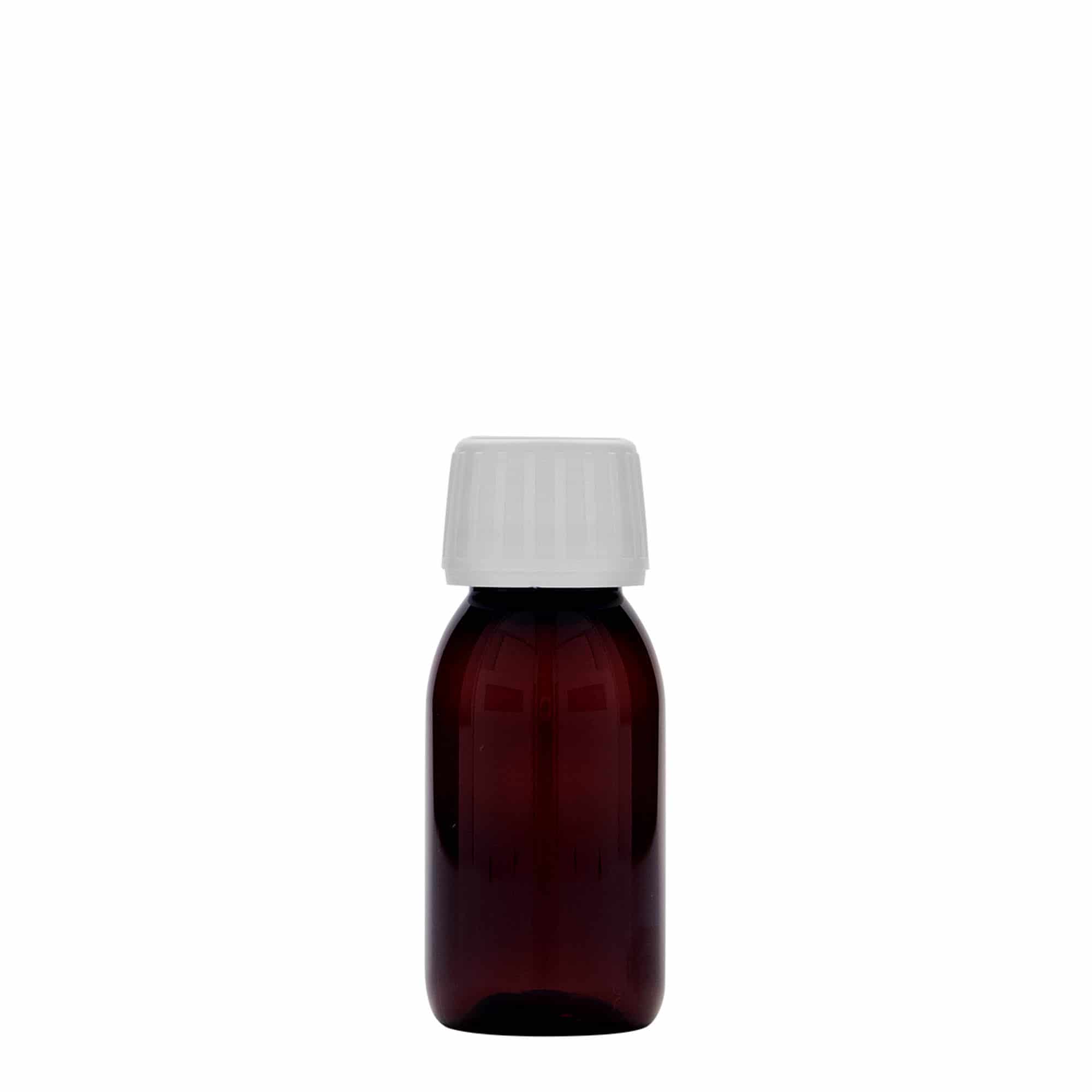 60 ml butelka farmaceutyczna PET, kolor brązowy, tworzywo sztuczne, zamknięcie: PP 28