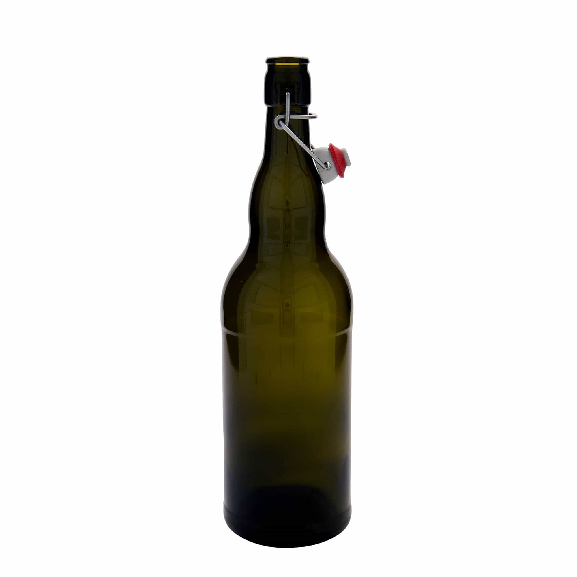 1.000 ml butelka piwa Belgia, szkło, antyczny zielony, szyjka: zamknięcie na klips