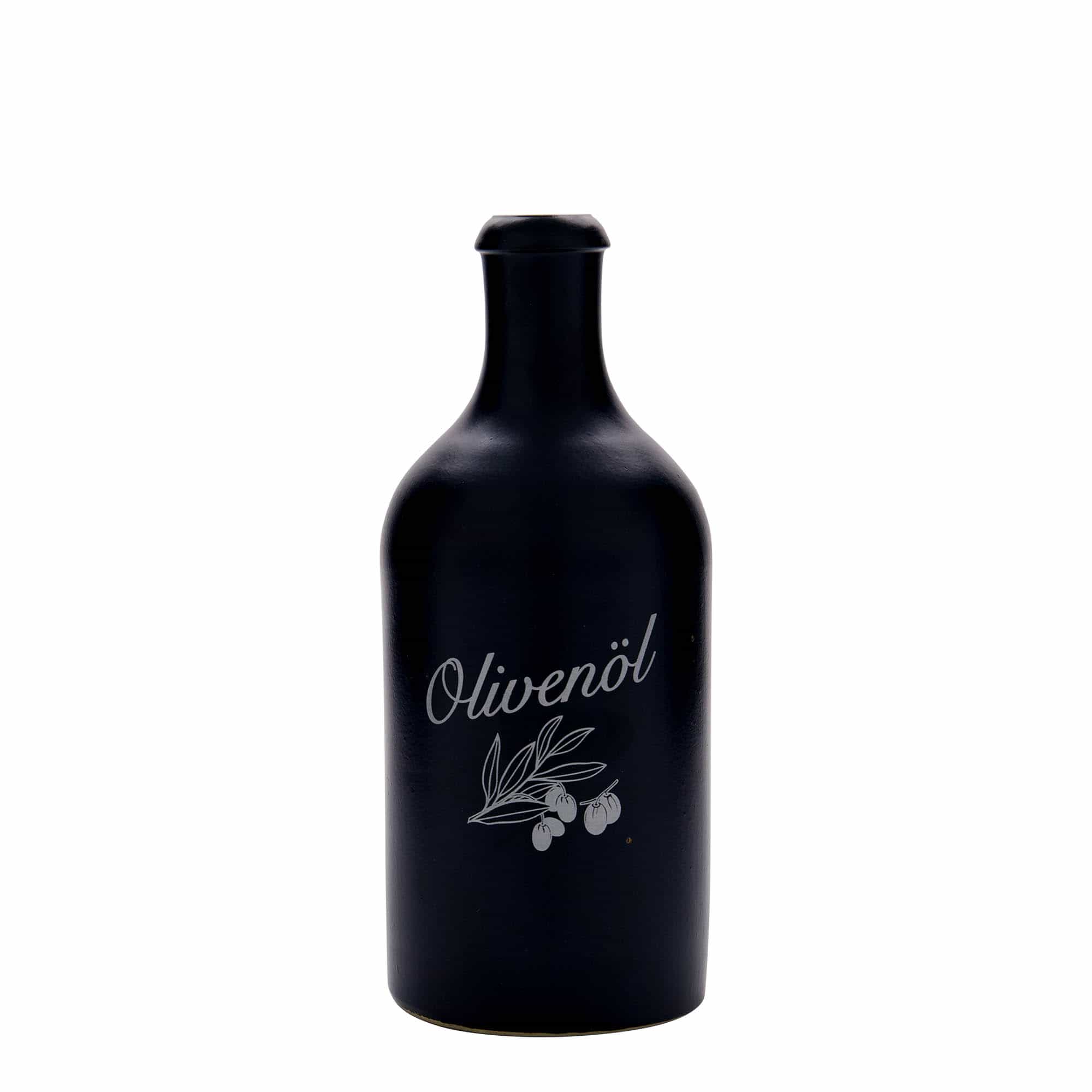 500 ml gliniany dzbanek, wzór: olej z oliwek, kamionka, kolor czarny, zamknięcie: korek 500 ml gliniany dzbanek, wzór: olej z oliwek, kamionka, kolor czarny, zamknięcie: korek