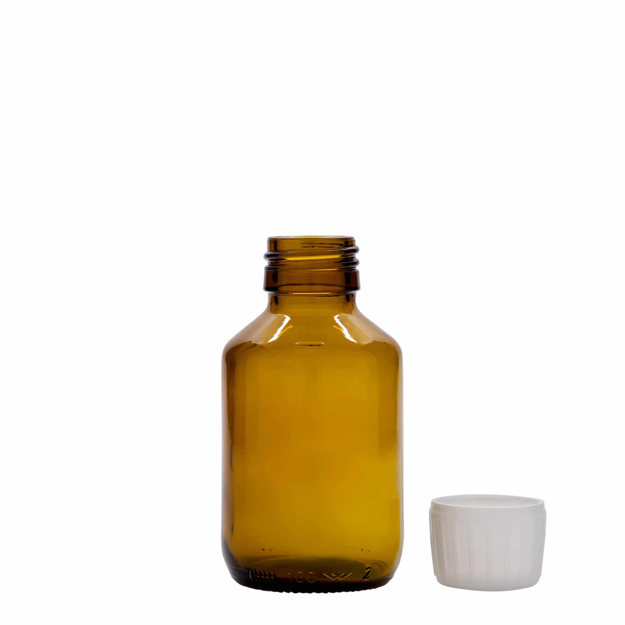 100 ml butelka farmaceutyczna, kolor brązowy, szkło, zamknięcie: PP 28