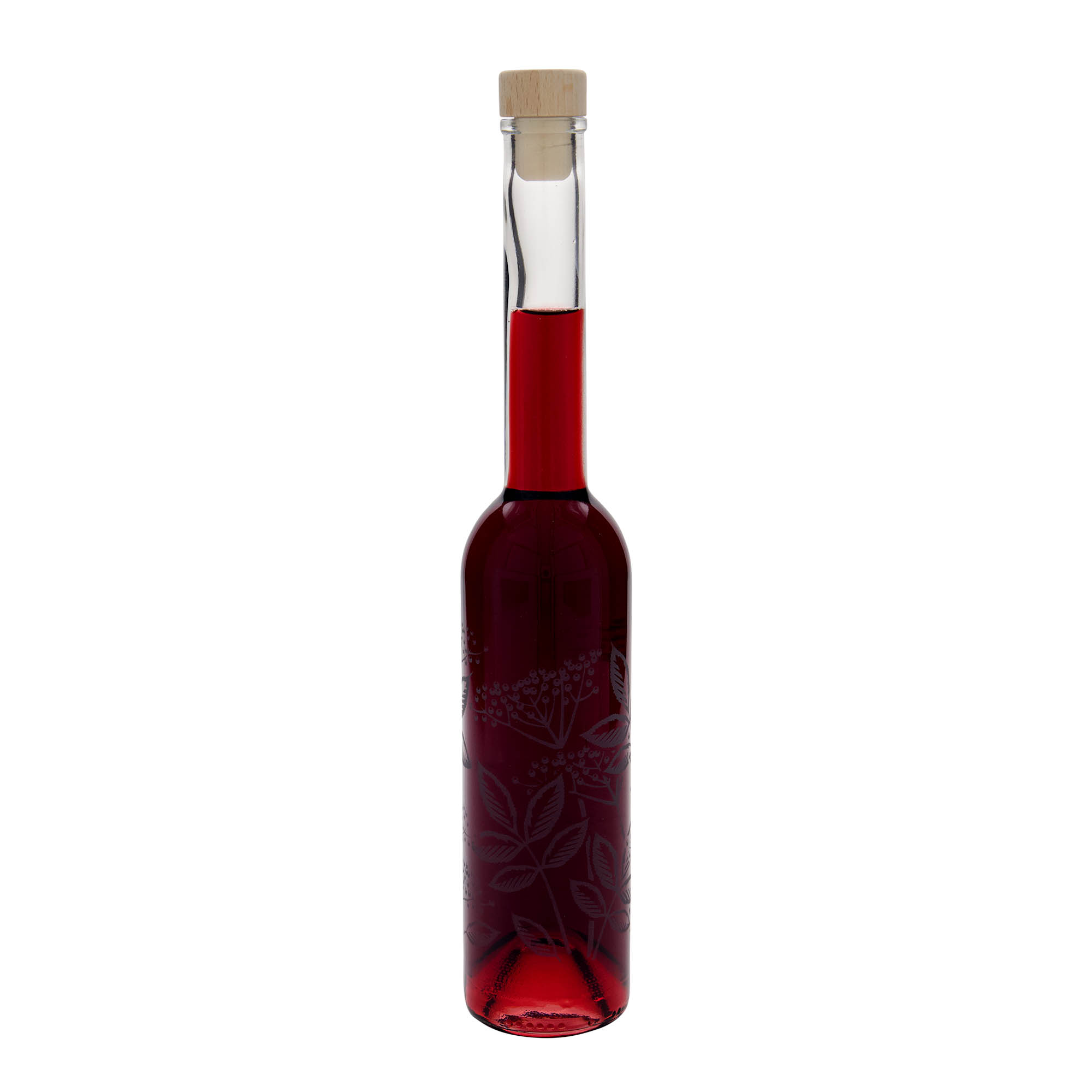 350 ml butelka szklana 'Opera', motyw: czarny bez, szyjka: korek 350 ml butelka szklana 'Opera', motyw: czarny bez, szyjka: korek
