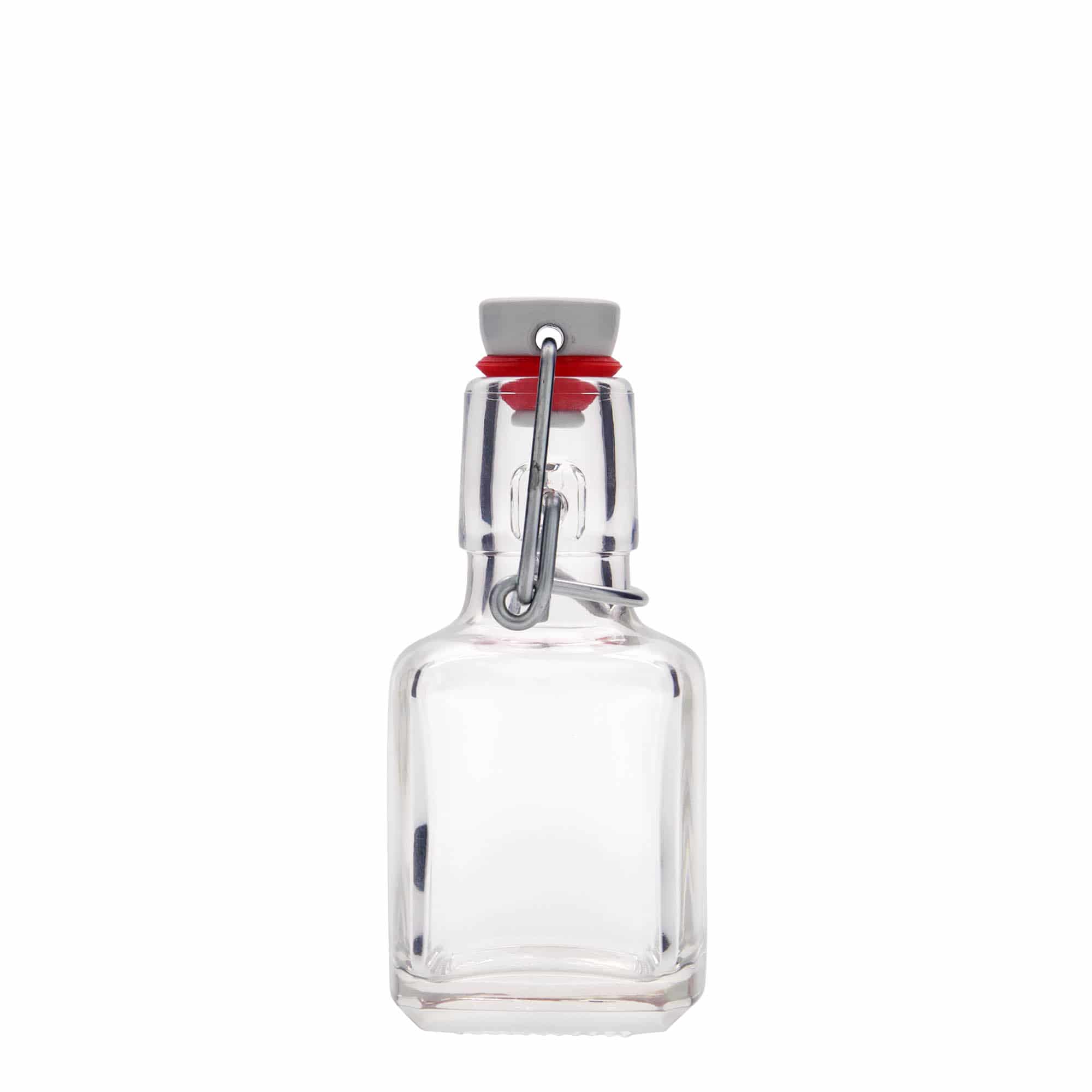 100 ml butelka szklana „Kubica”, kwadratowa, wylot: zamknięcie na klamrę