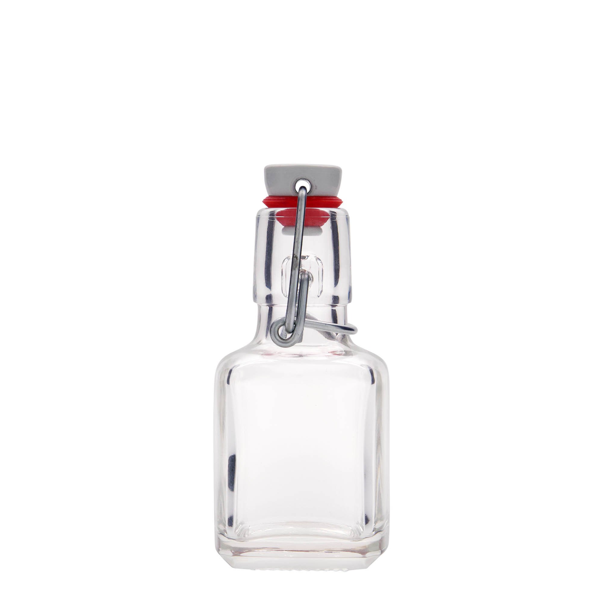 100 ml butelka szklana „Kubica”, kwadratowa, wylot: zamknięcie na klamrę 100 ml butelka szklana „Kubica”, kwadratowa, wylot: zamknięcie na klamrę