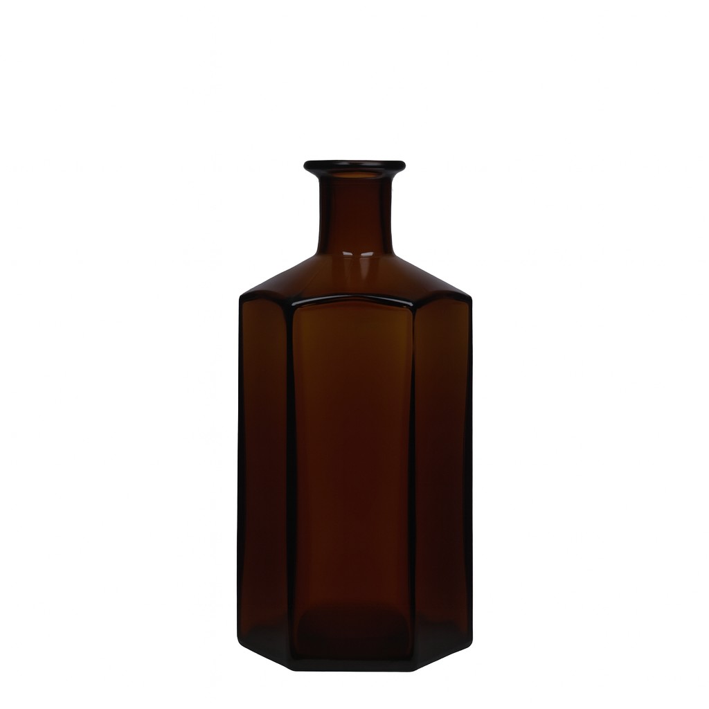 500 ml butelka szklana aptekarza 'Jimmy', sześciokątna, brązowa, wylot: korek