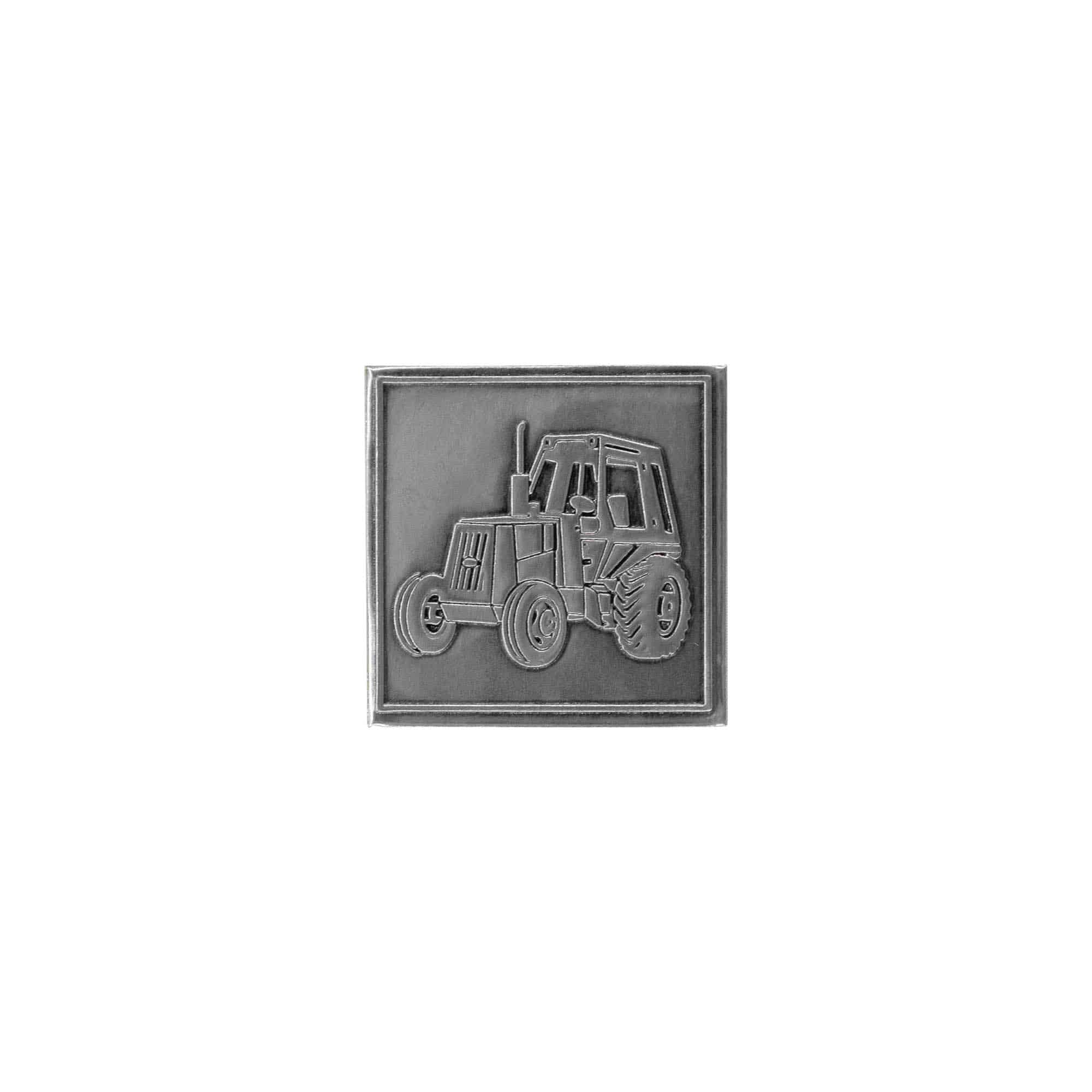 Etykieta cynowa 'Traktor', kwadratowa, metal, kolor srebrny