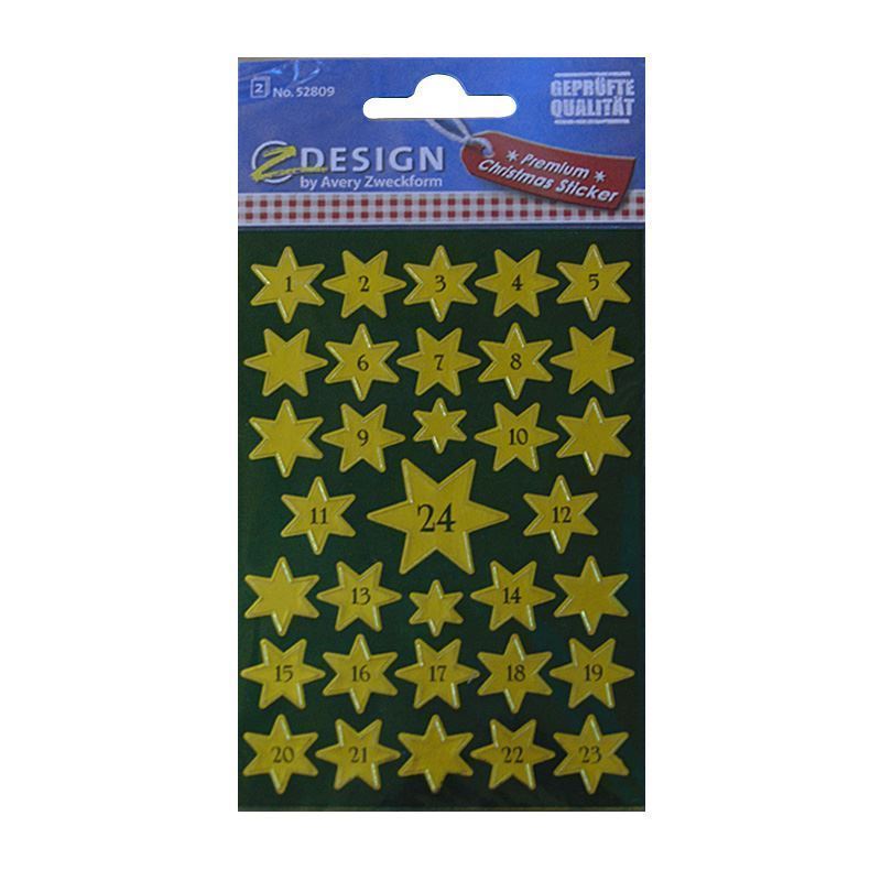 Naklejki Zweckform „Kalendarz adwentowy 1-24”, papier, złote