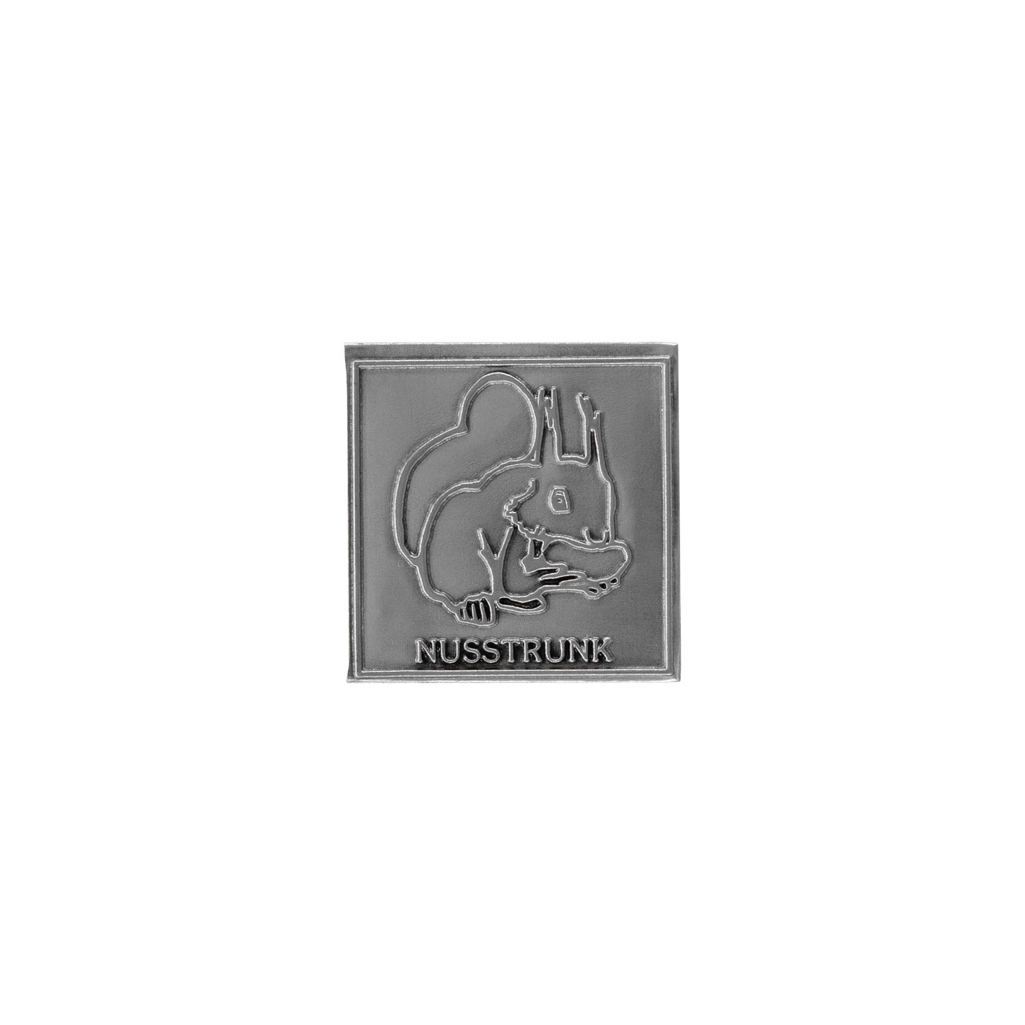 Etykieta cynowa 'Napój orzechowy', kwadratowa, metal, kolor srebrny
