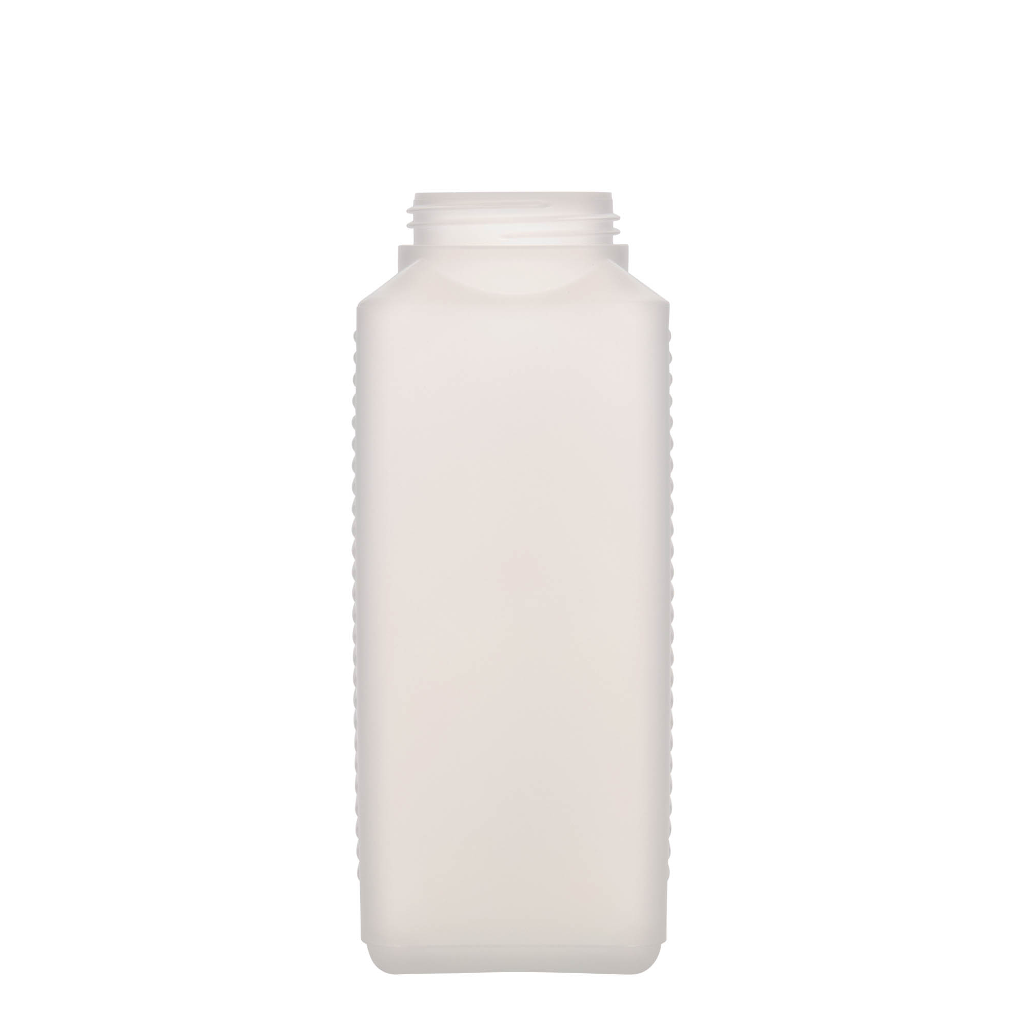 1.000 ml butelka z szeroką szyjką, prostokątna, tworzywo HDPE, naturalna, gwint: DIN 60 EPE 1.000 ml butelka z szeroką szyjką, prostokątna, tworzywo HDPE, naturalna, gwint: DIN 60 EPE