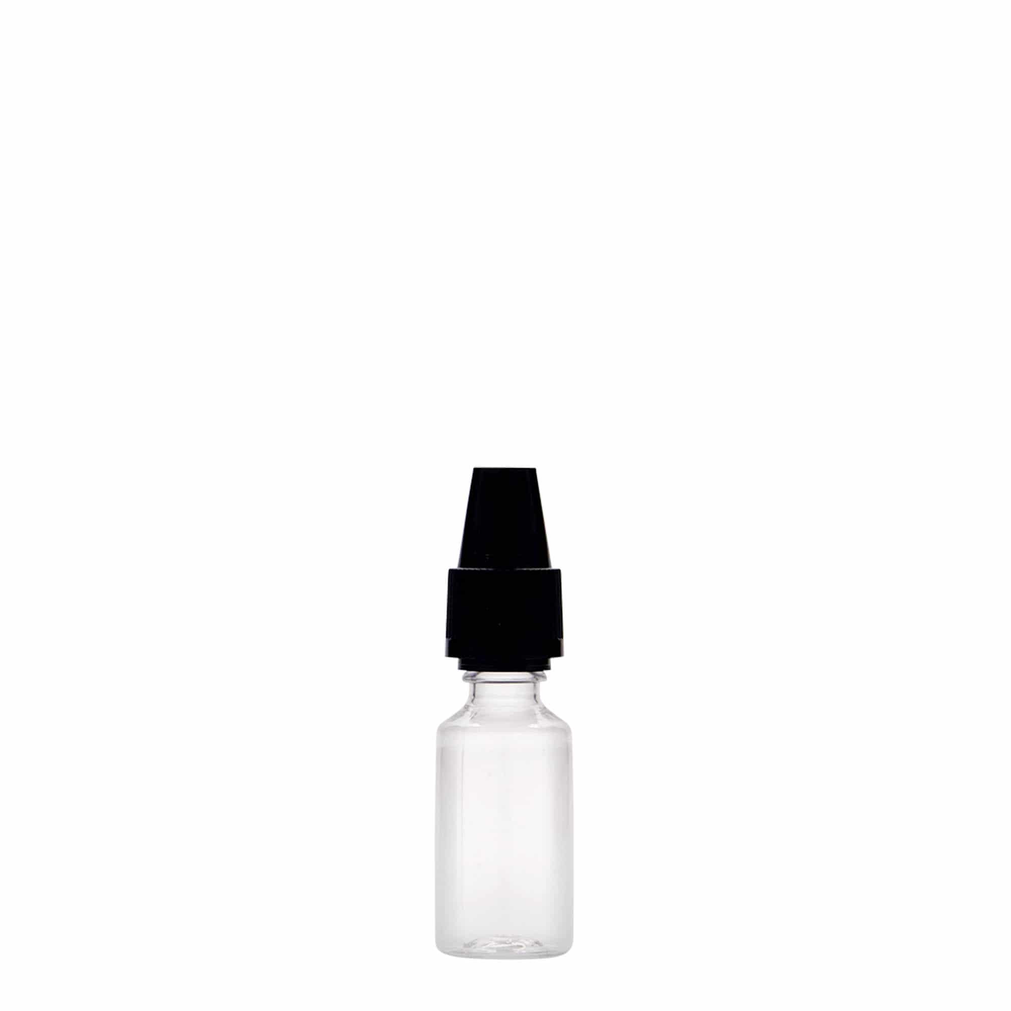Butelka PET 10 ml „E-Liquid” z zabezpieczeniem jakościowym i zabezpieczeniem przed dziećmi, tworzywo sztuczne, zakończenie: zakrętka