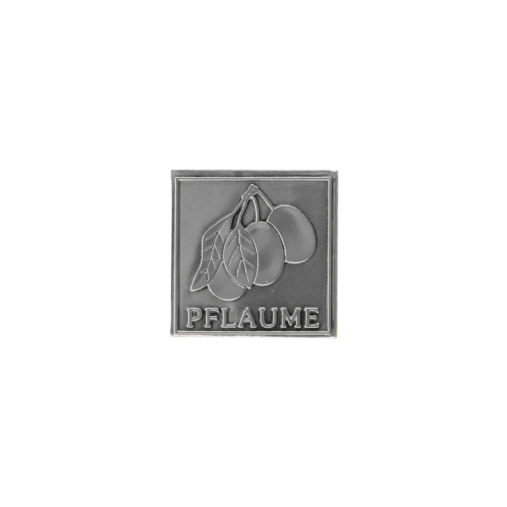Etykieta cynowa 'Śliwka', kwadratowa, metal, kolor srebrny
