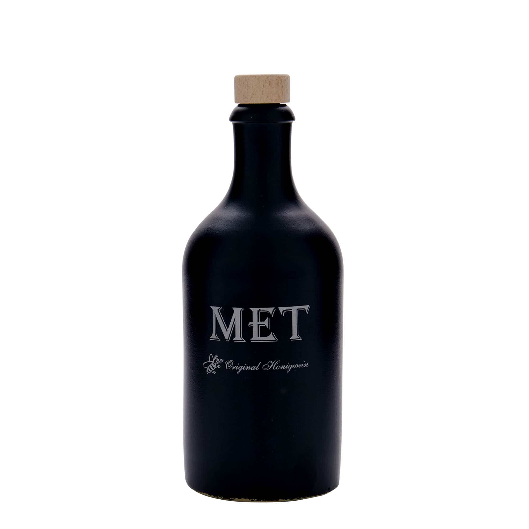 500 ml gliniany dzbanek, wzór: miód pitny, kamionka, kolor czarny, zamknięcie: korek