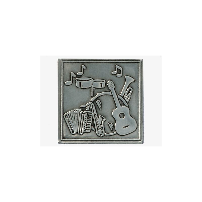 Etykieta cynowa 'Muzyka', kwadratowa, metal, kolor srebrny