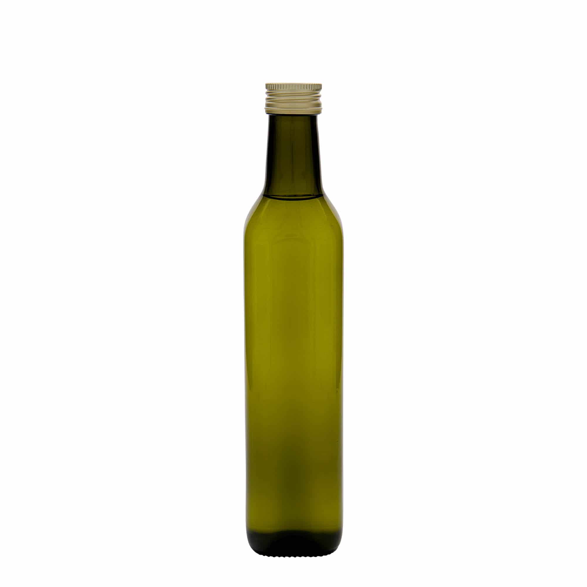 500 ml butelka szklana 'Marasca', kwadratowa, kolor zielony antyczny, zamknięcie: PP 31,5