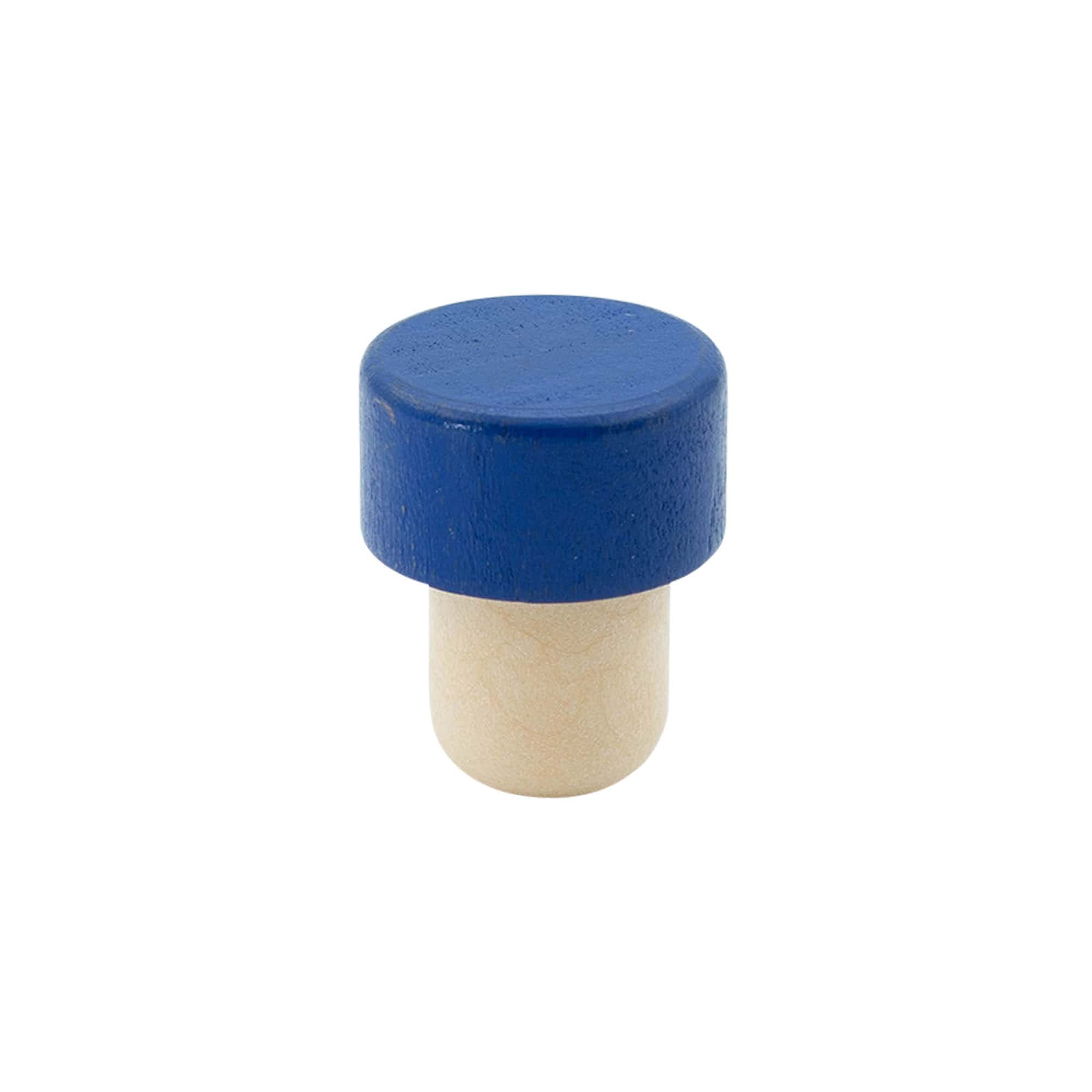 Korek z uchwytem 19 mm, drewno/plastik, niebieski, do szyjki: korek
