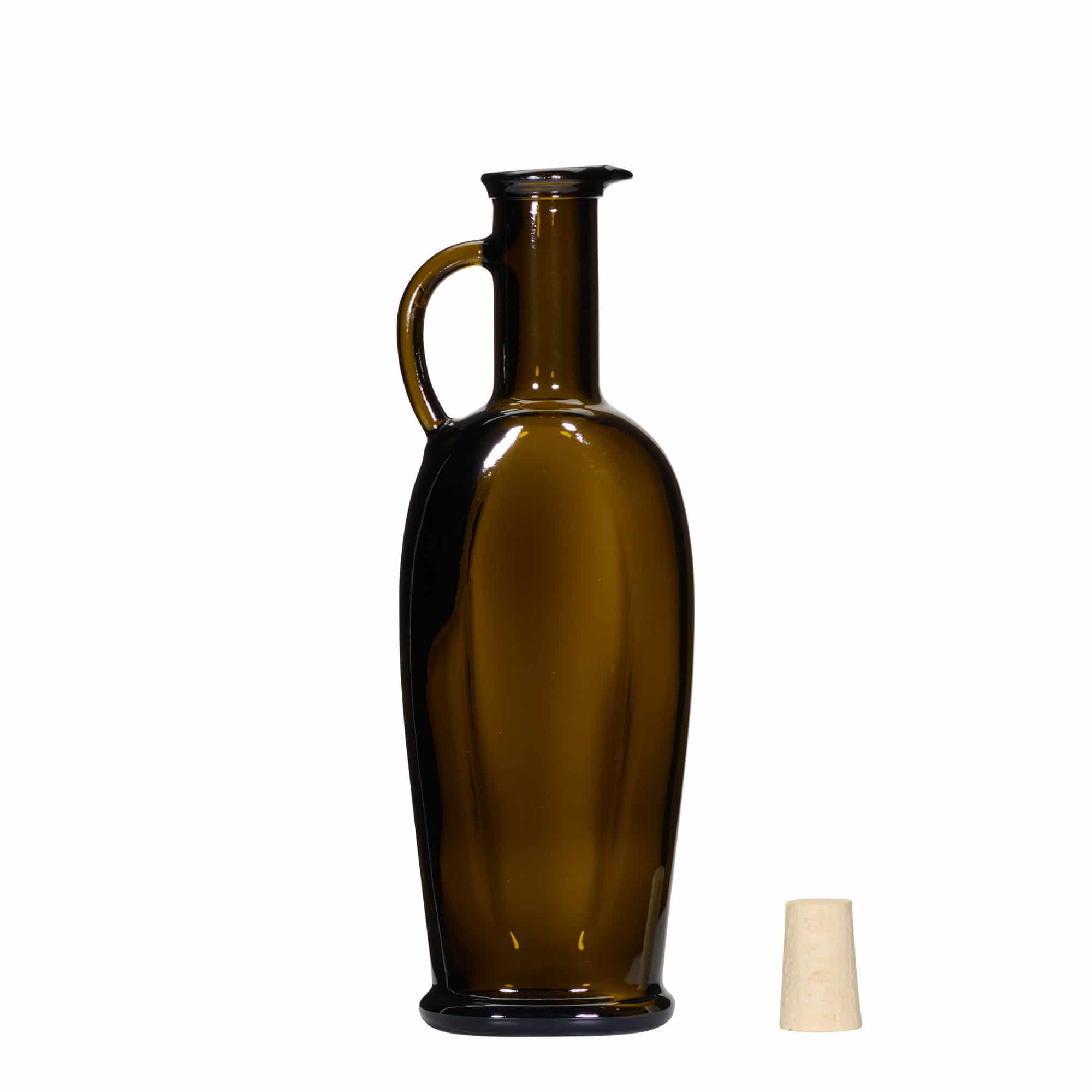 250 ml butelka szklana 'Eleganta', owalna, antyczny zielony, szyjka: korek