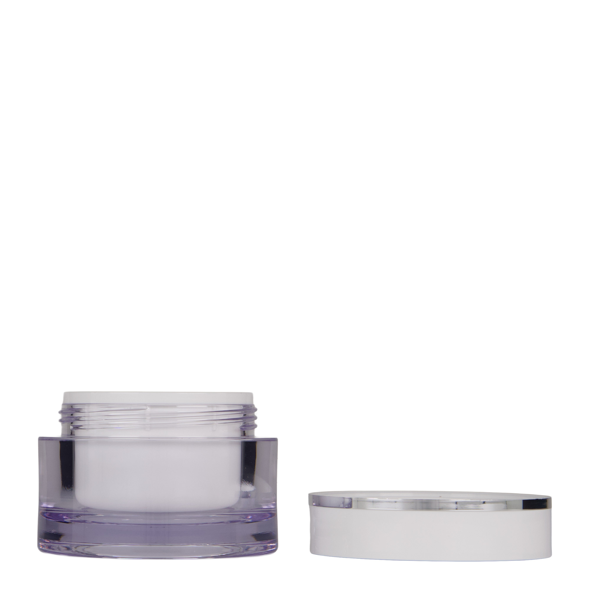 50 ml słoiczek, tworzywo sztuczne SAN, biały, wylot: zakrętka na gwint