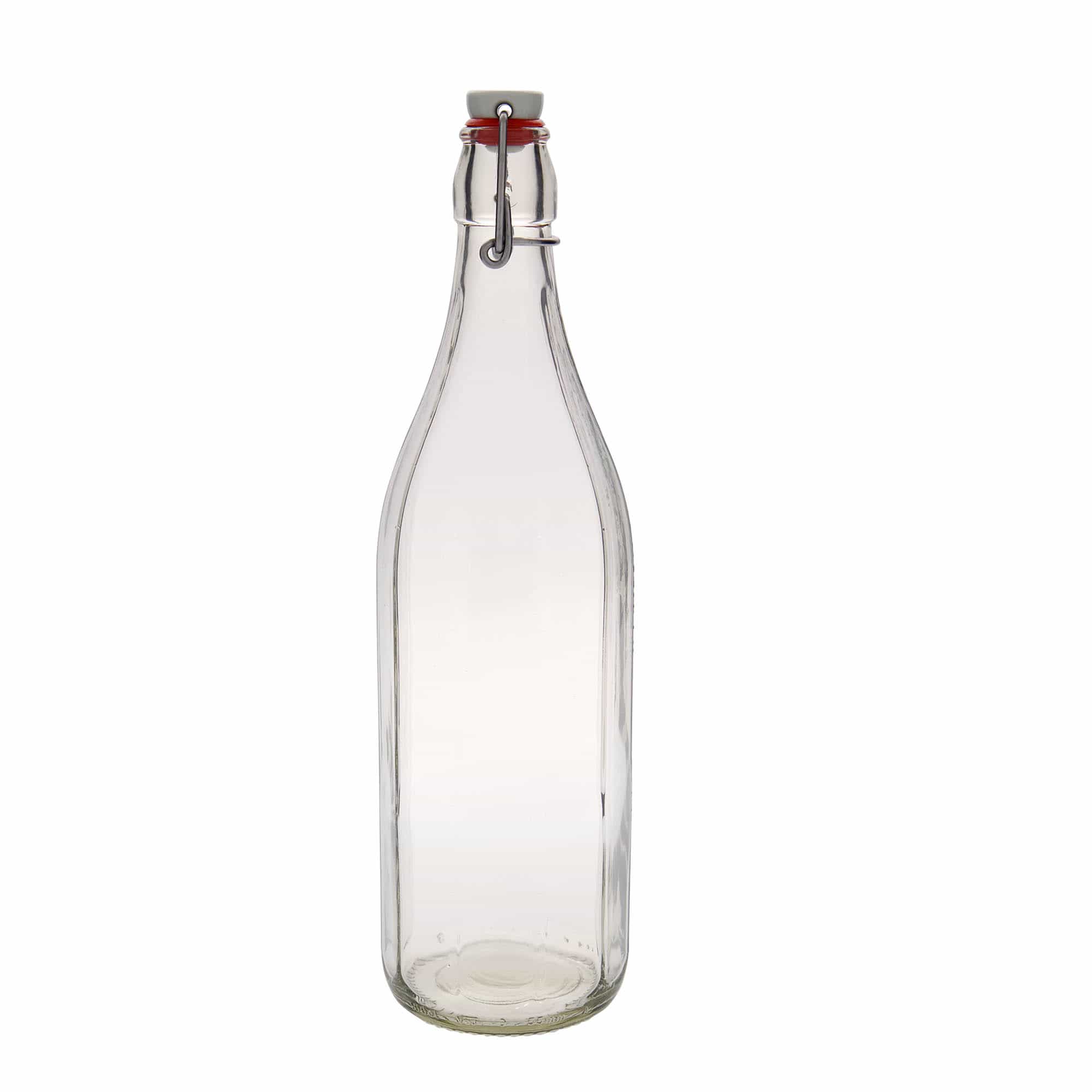 1.000 ml butelka szklana 'Bravo' #, dziesięciokątna, otwór: zamknięcie na klamrę