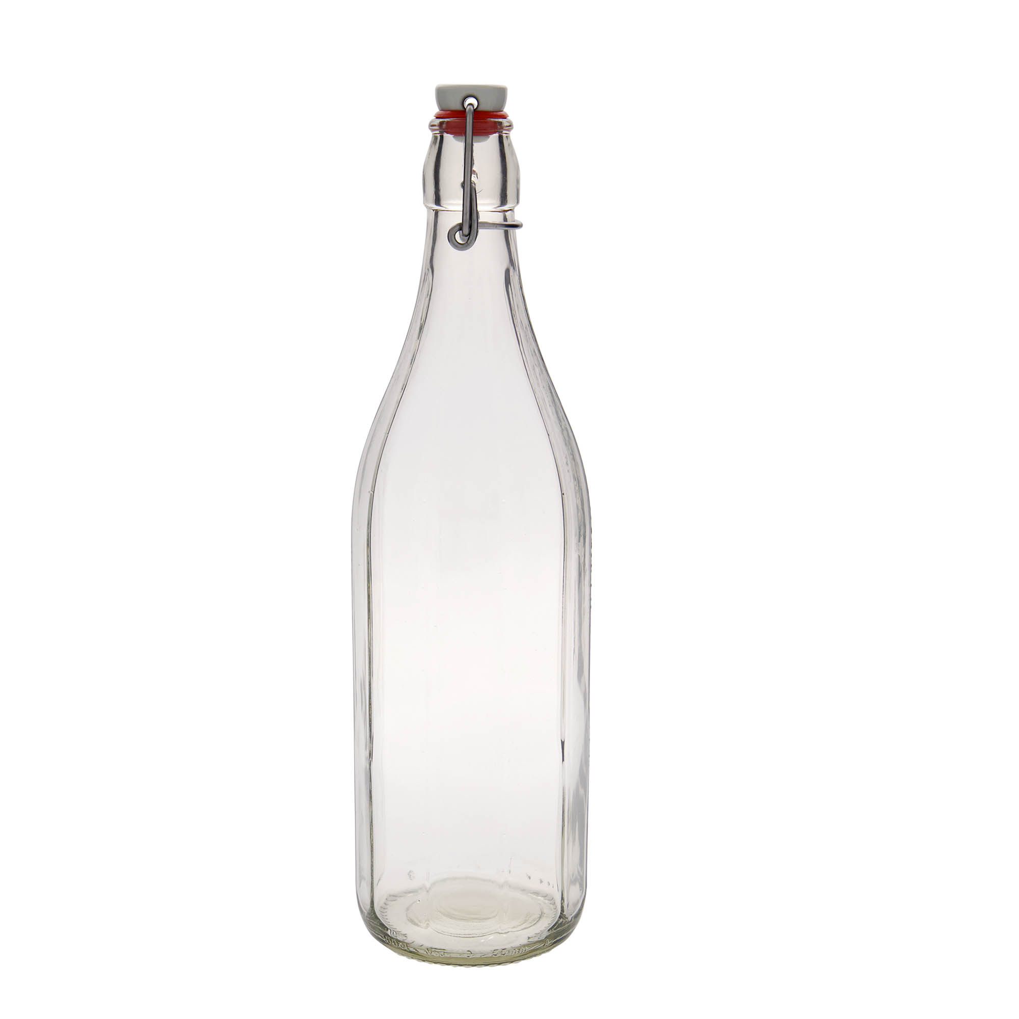 1.000 ml butelka szklana 'Bravo' #, dziesięciokątna, otwór: zamknięcie na klamrę