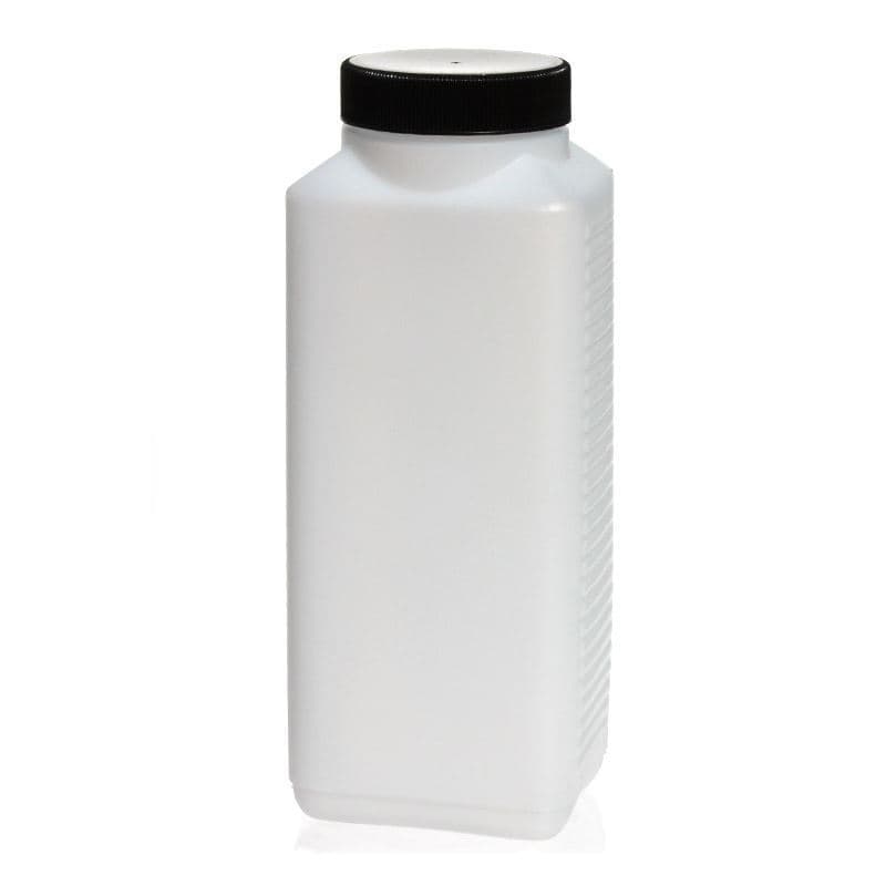 1000 ml butelka z szeroką szyjką, prostokątna, tworzywo sztuczne HDPE, kolor naturalny, zamknięcie: DIN 60 EPE